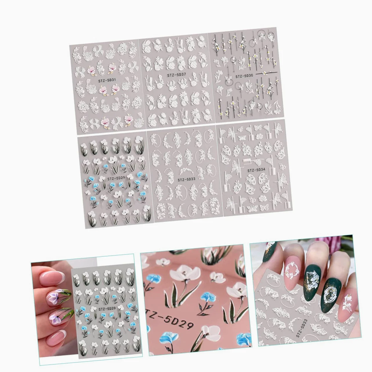Healeved 24fogli Adesivi Per Unghie Design Decalcomanie Per Nail Art Adatti Per e Ragazze Decorazione Unghie e