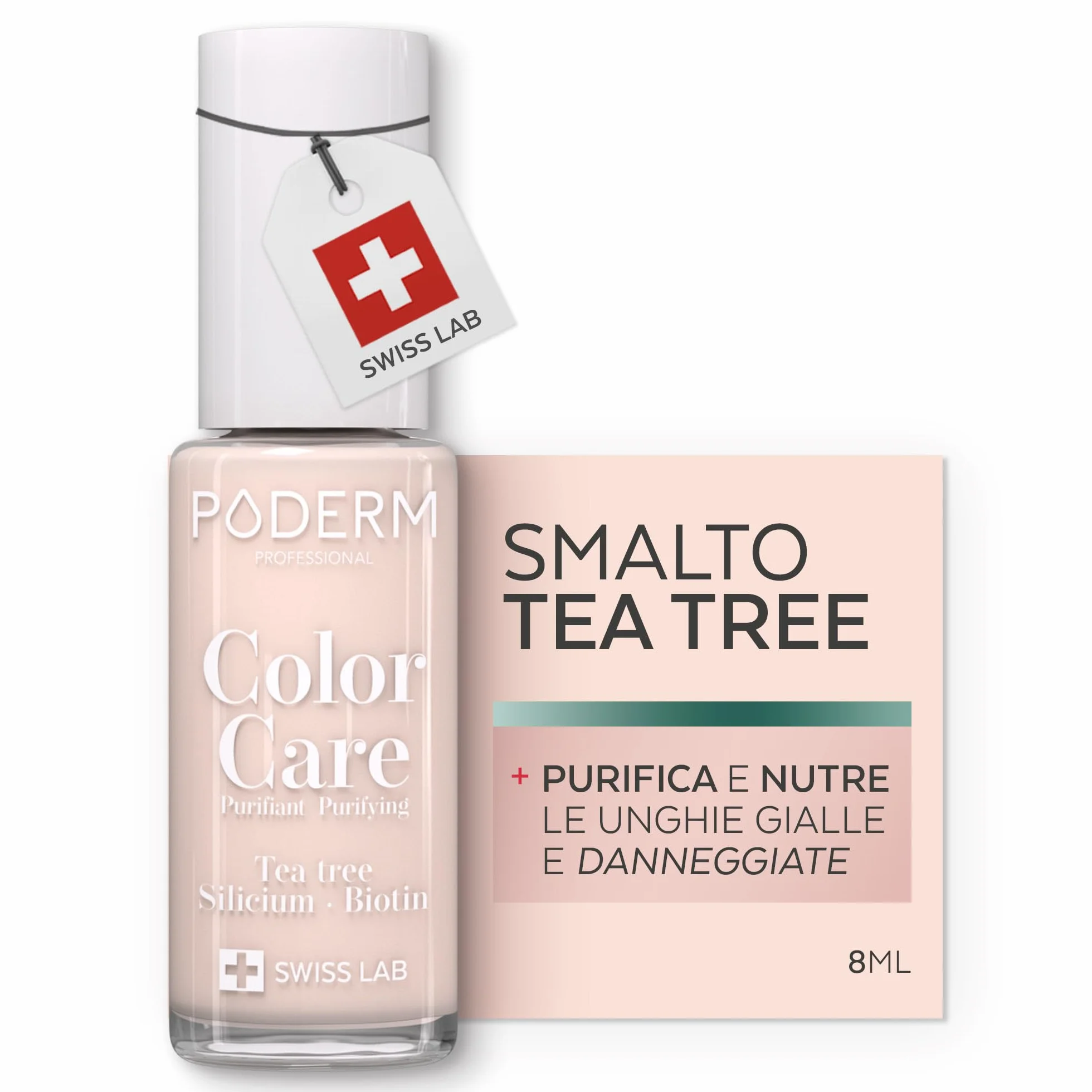 PODERM Smalto Cura per Unghie con Tea Tree Rosa Cipria 8ML Swiss Lab