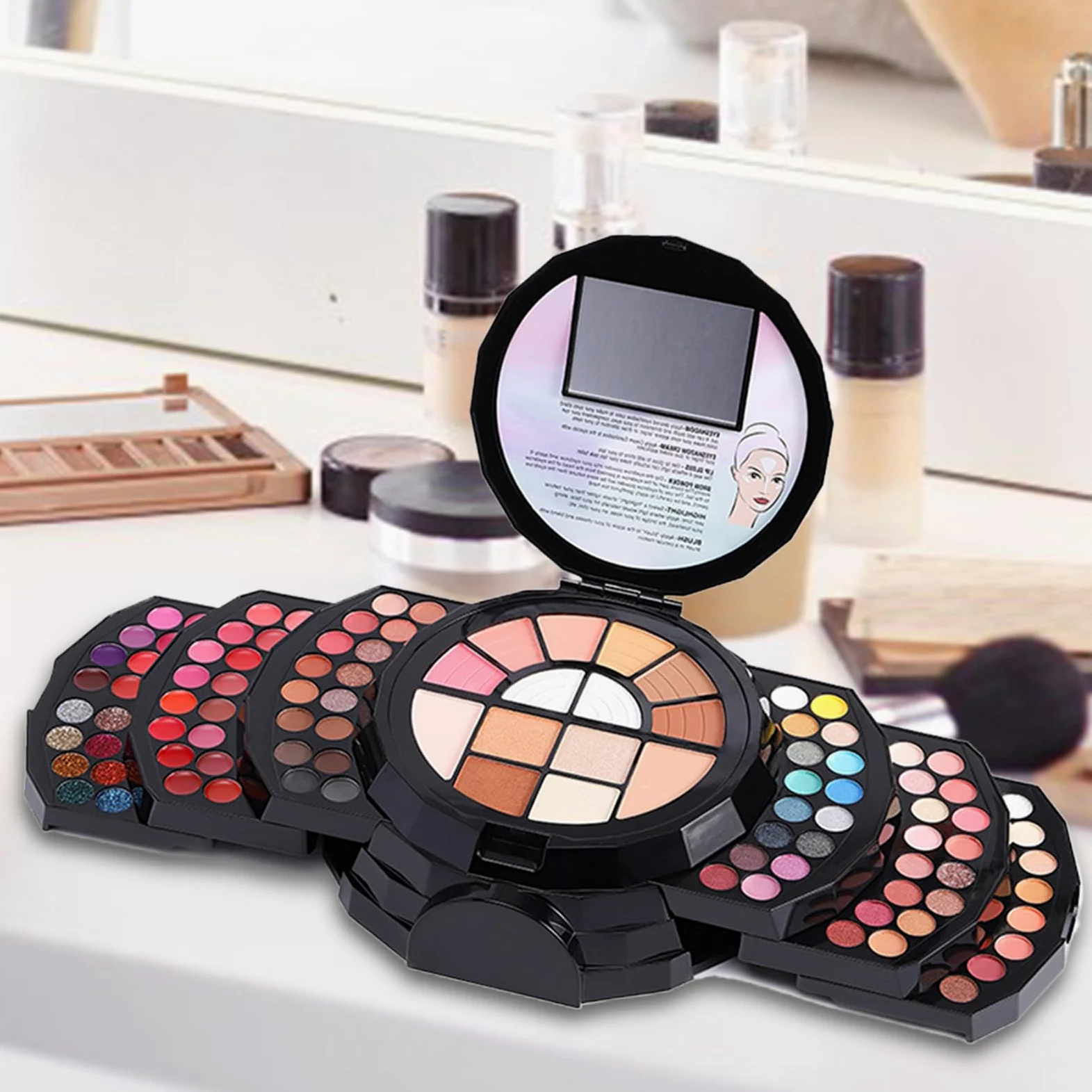 Kit Trucco Completo Molto Pigmentata Portatile Con Specchio Versatile | Kit Trucco Donna Per Donne Ragazze Viaggio Quotidiano Feste Amanti Del Trucco Appassionati Di Bellezza Principianti Hobbisti