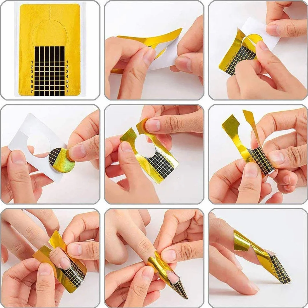 Rotolo Cartine Oro 100 Pezzi Nail Art Per Ricostruzione Allungamento Sagome per Unghie Extension model for professional UV gel nail