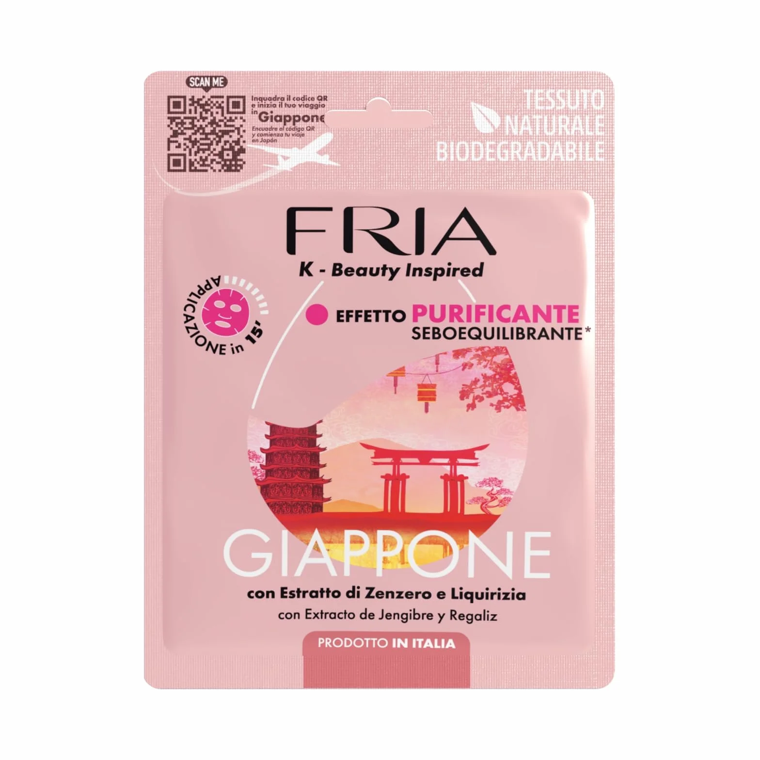 Fria K-Beauty Maschera Viso Giappone con Estratto di Zenzero, Cannella e Pimpinella, Effetto Purificante e Sebo Equilibrante