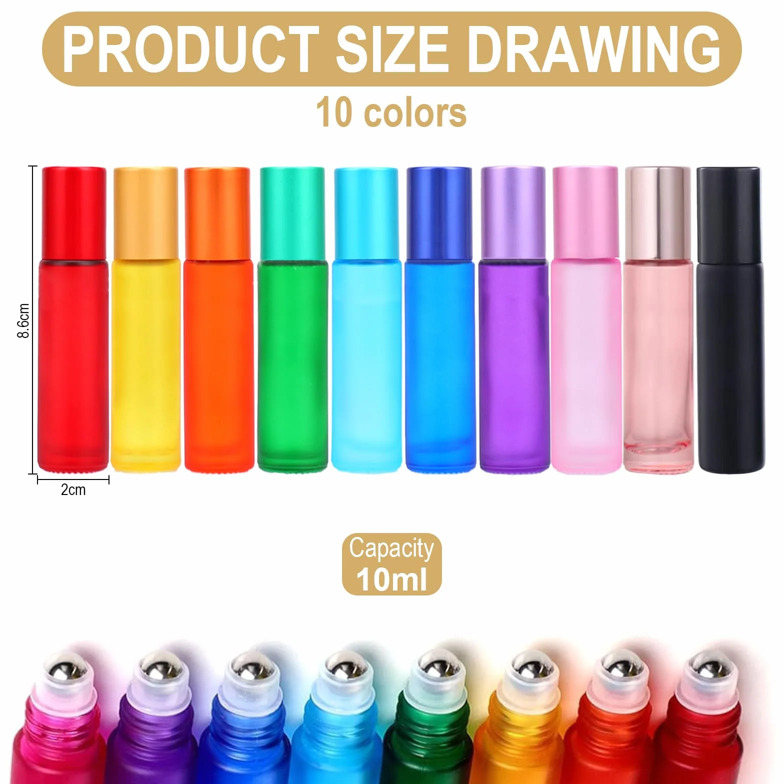 10 ml flacone Roll on Vuoto, 10 Pezzi flaconi Roll on per Oli - flaconi in Vetro Oli Essenziali, aromaterapia, profumi e Cosmetici, Moderni (10 Colori)