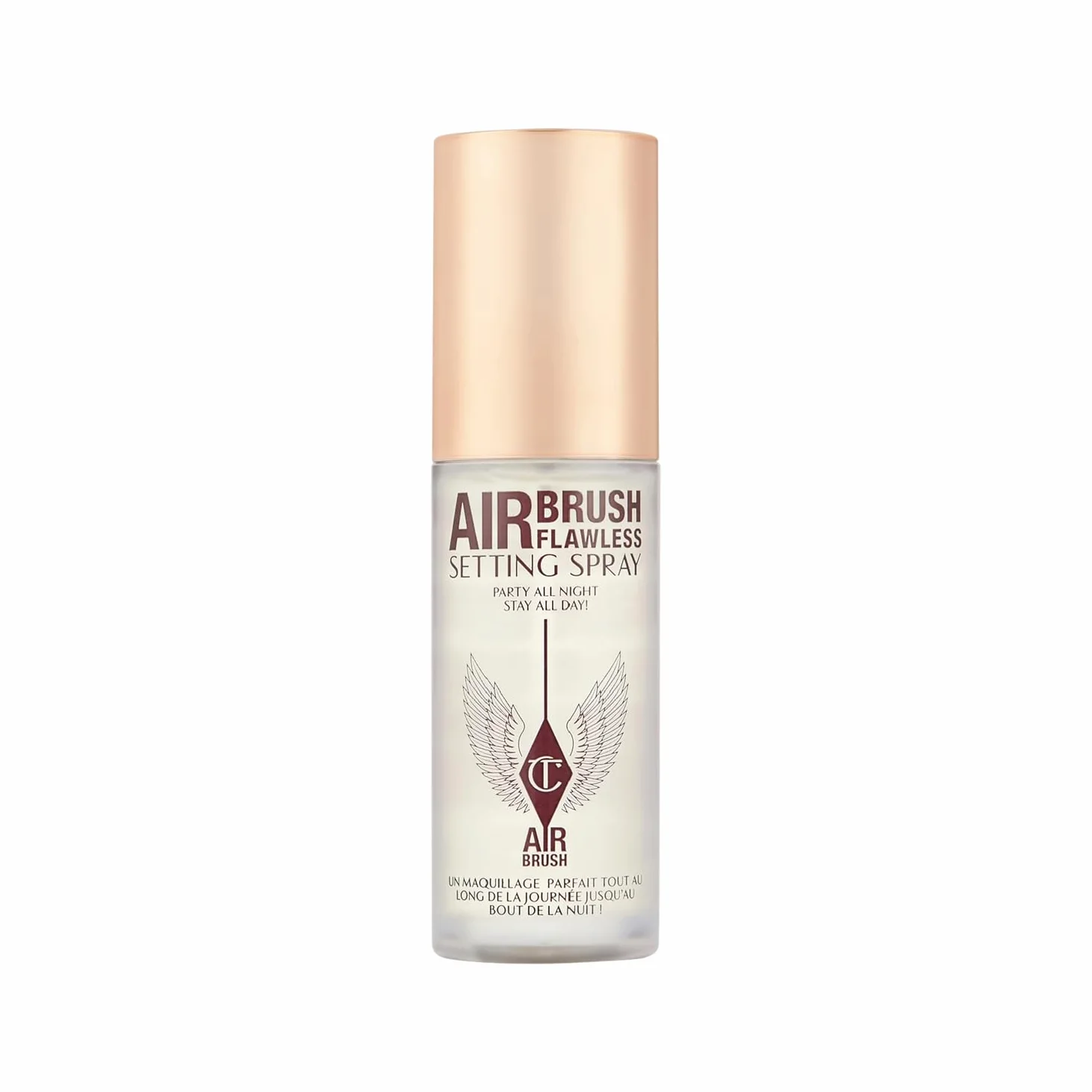 Charlotte Tilbury Airbrush Flawless Setting Spray da viaggio, 34 ml, senza olio, impermeabile, durata fino a 16 ore, con aloe vera