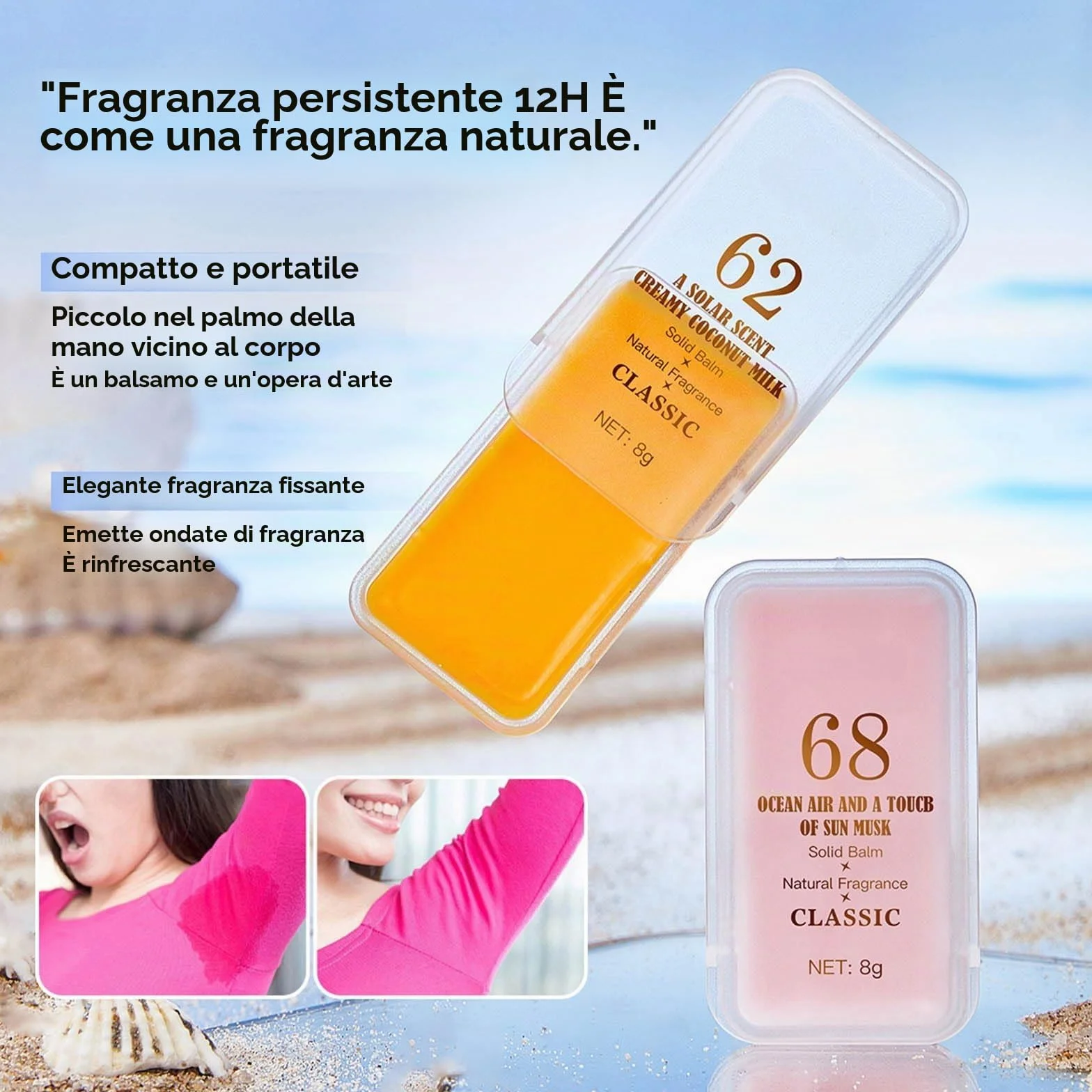 Balsamo Profumato Solido Portatile da Donna Set di Profumi da Viaggio Fragranze Naturali a Lunga Durata Mini Profumo in Cera Regali Non Appiccicoso, 3 Fragranze: Oceano, Cocco, Gelsomino