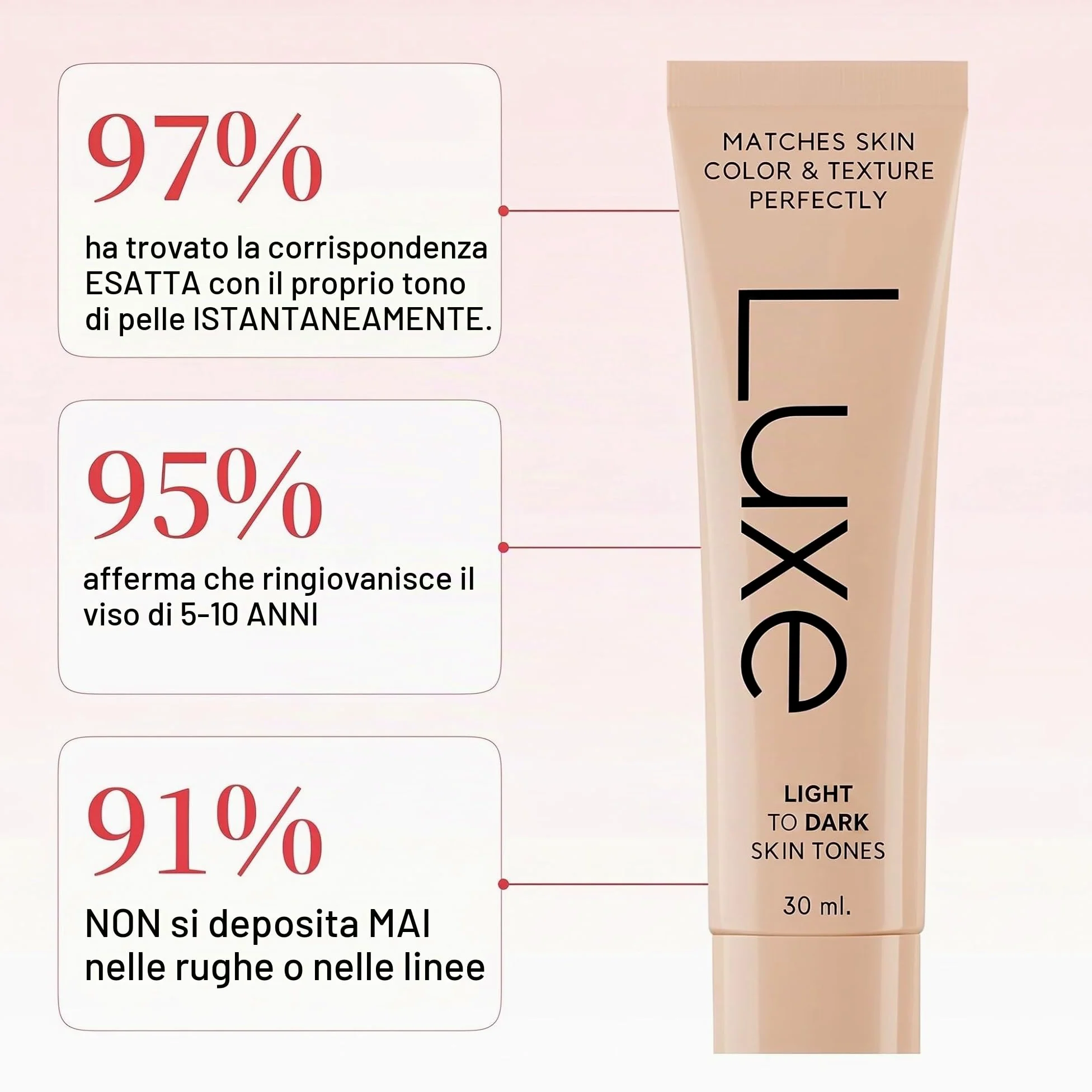 Luxe Research, fondotinta da donna che cambia colore, si adatta istantaneamente al tono della pelle, copertura da leggera a media, durata 12 ore, finitura rugiada naturale (media)