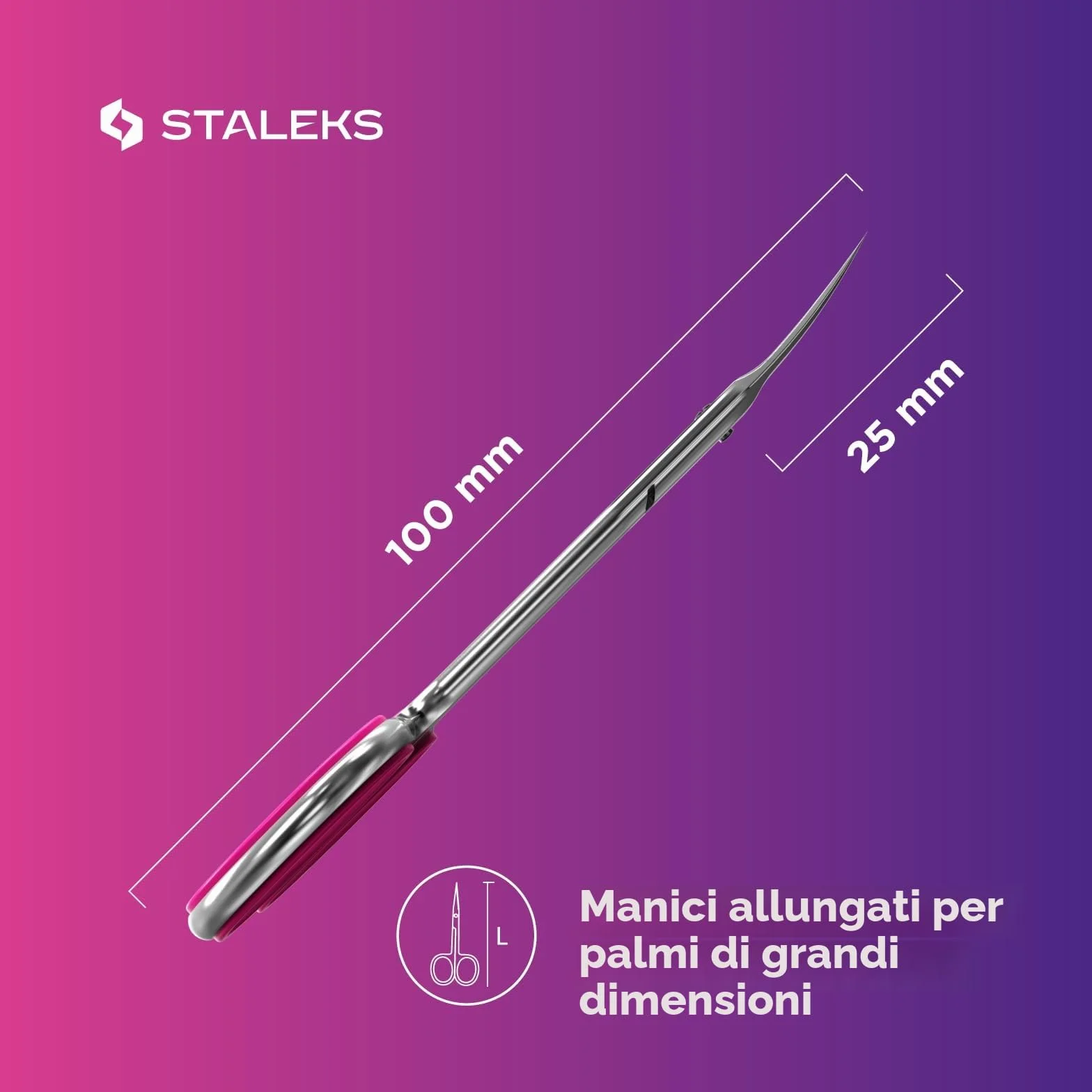 STALEKS Pro Forbici Professionali per Pelle Cuticola Lame Curvo Classico Manici in Silicone Rosa Affilatura Manuale Smart 40 Type 3