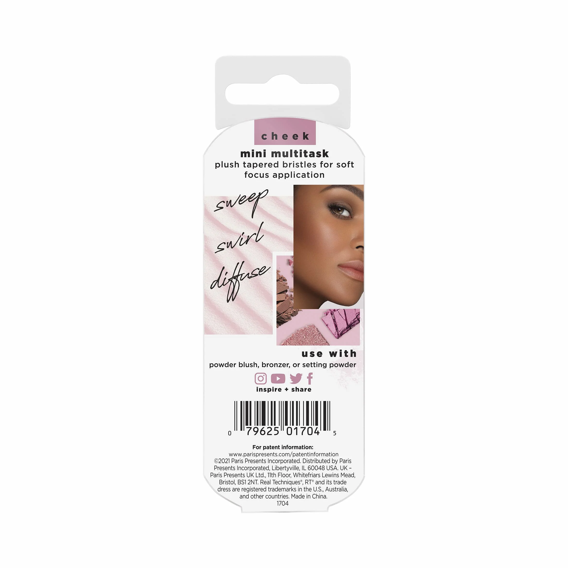 Real Techniques Mini pennello multiuso trucco fard bronzer cipria viso setole sintetiche tagliate su misura 1 confezione