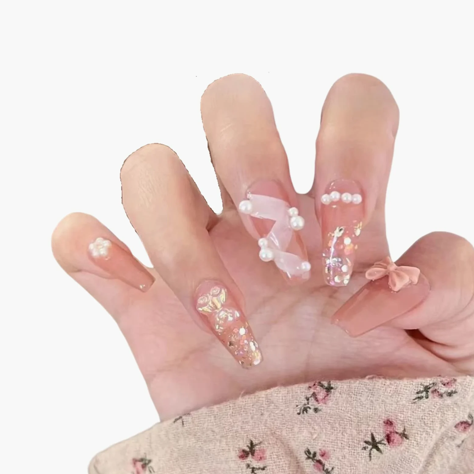 AKAZI Bling Press on Nails, Finitura Riutilizzabile di Lusso Unghie finte, Nail Art Fatta a Mano con Design di Manicure con Licenza (L, B) (IM)