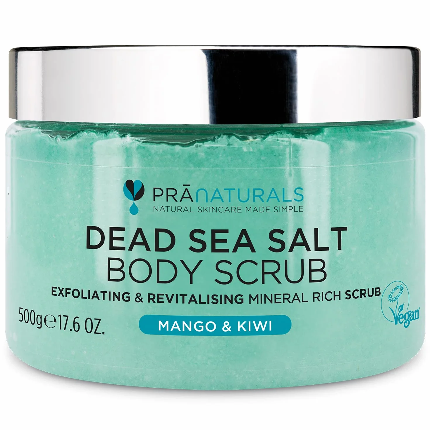 Pranaturals Scrub Corpo Rivitalizzante ai Sali del Mar Morto 500g Esfoliante Nutriente Mango Kiwi