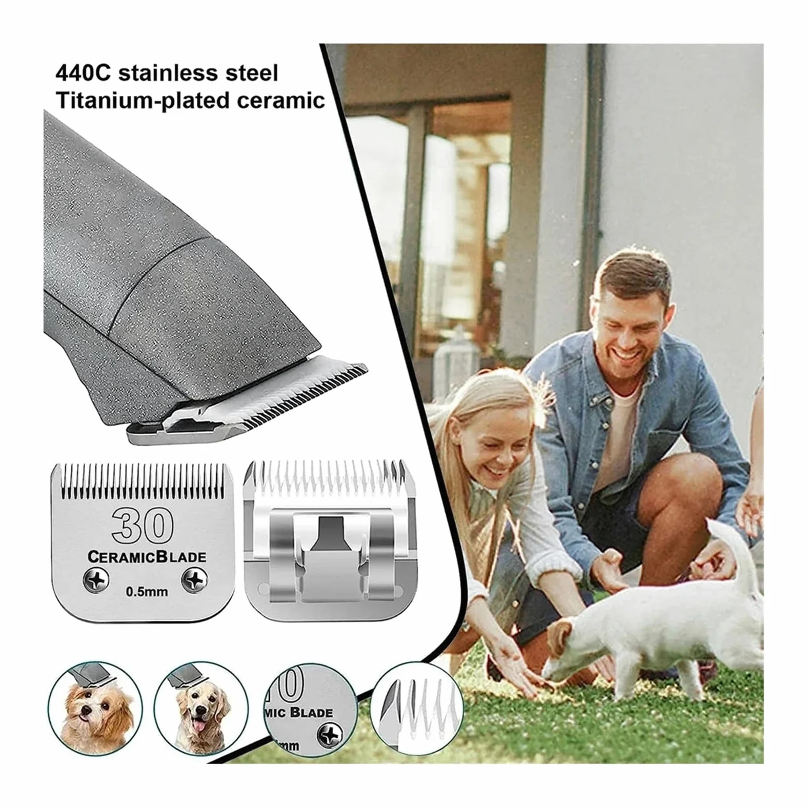2Pack Detachable Dog Grooming Clipper Replacement Blades，Compatible For OSTER，Dog Clippers, Ceramic&Stainless Steel(2 pcs (9.5mm))