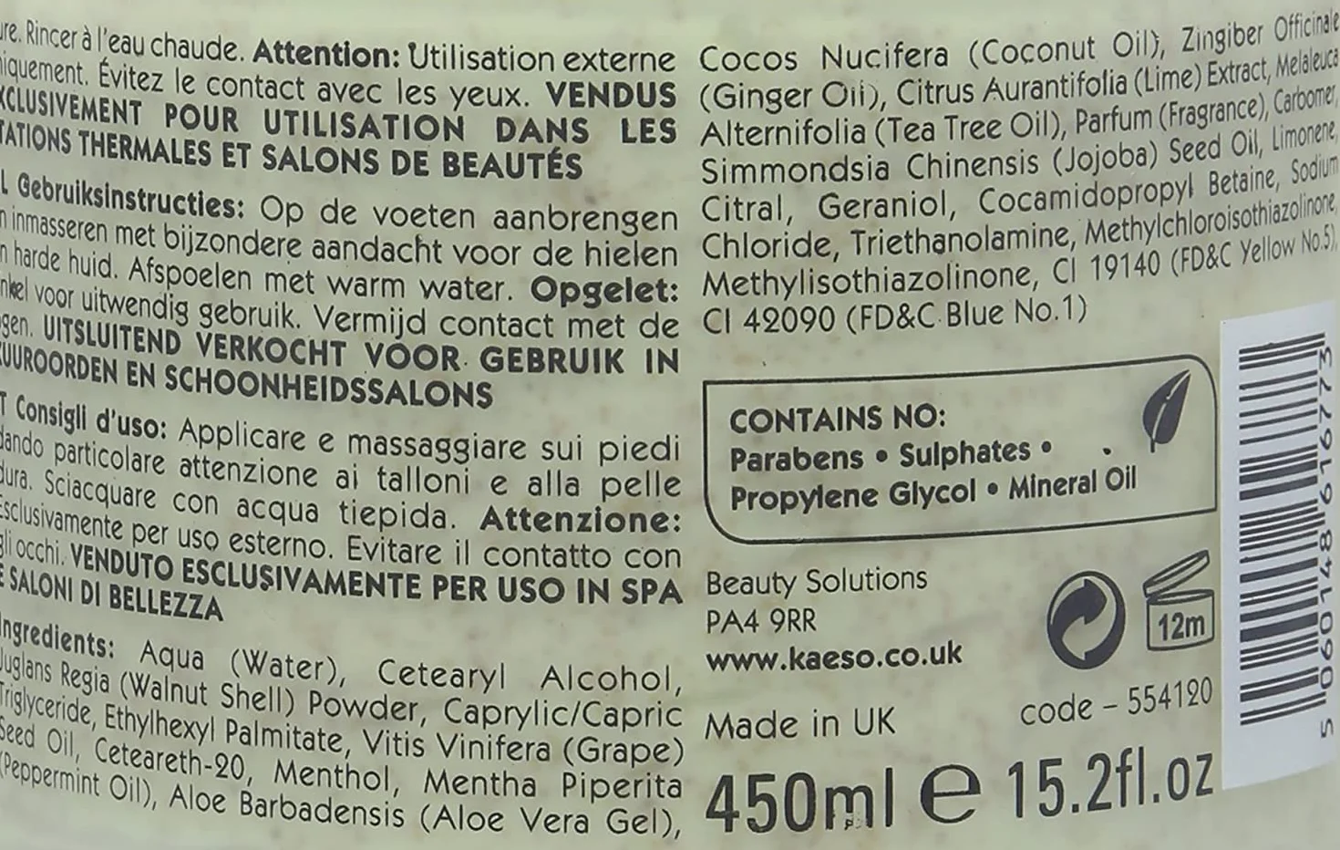 Kaeso Lime and Ginger Tingle Foot Scrub 450 ml