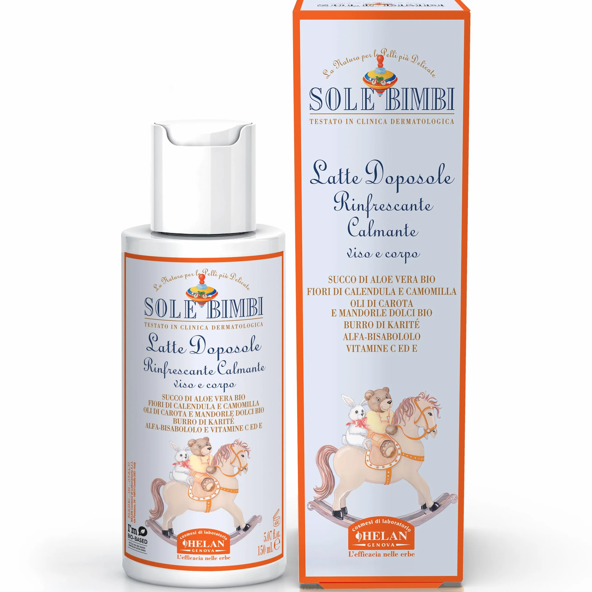 Helan, Sole Bimbi - Doposole Bambini e Neonati Lenitivo con Vitamina E e Olio di Mandorle Dolci, Crema Doposole Corpo Idratante con Burro di Karitè e Aloe Vera, Dopo Sole Calmante con Camomilla 150 ml
