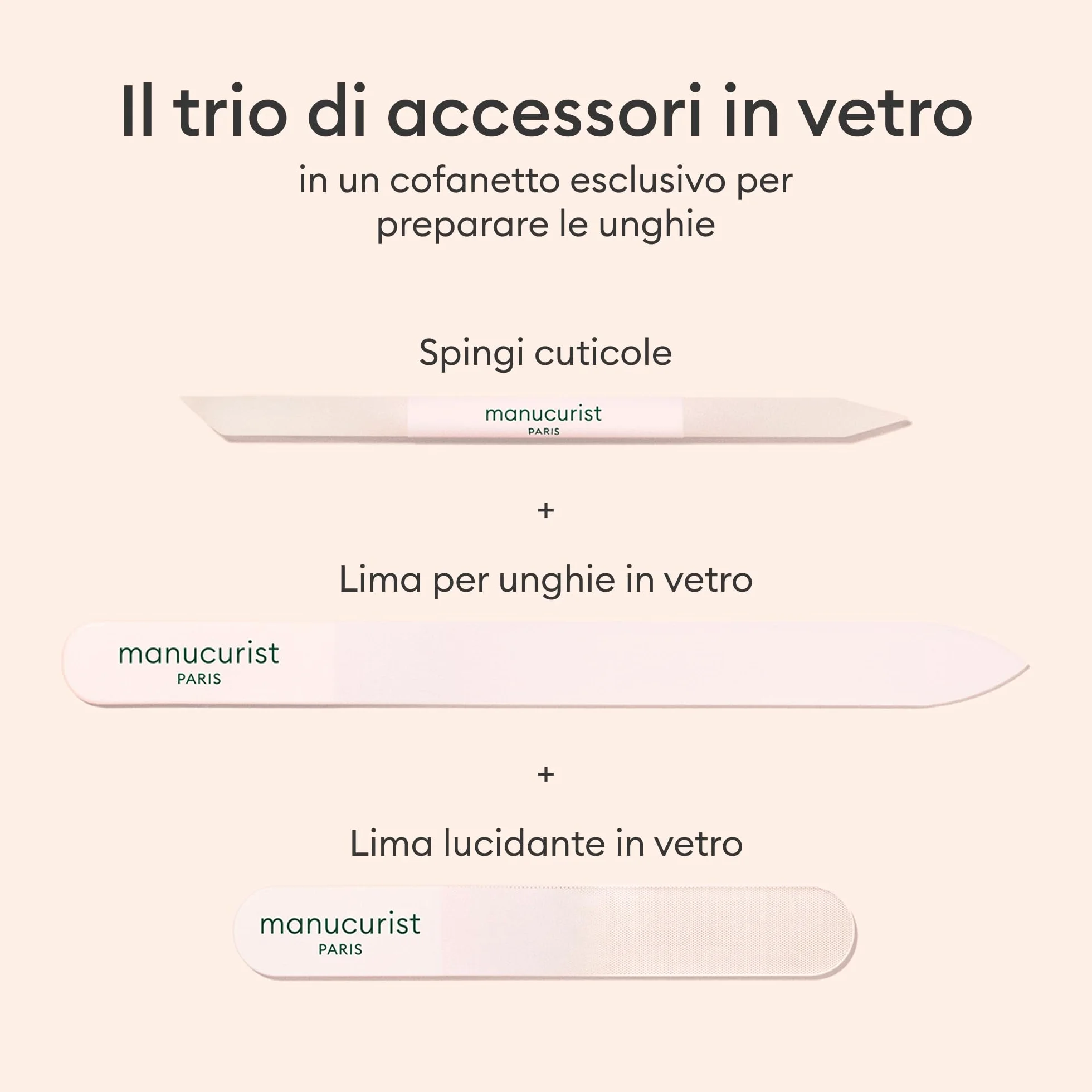 Manucurist Trio Coltelleria – Set Esclusivo in Tubo con Lima per Unghie in Vetro, Buffer e Spingicuticole – Accessori per la Cura delle Unghie - Idee Regalo Donna - Regali Donna