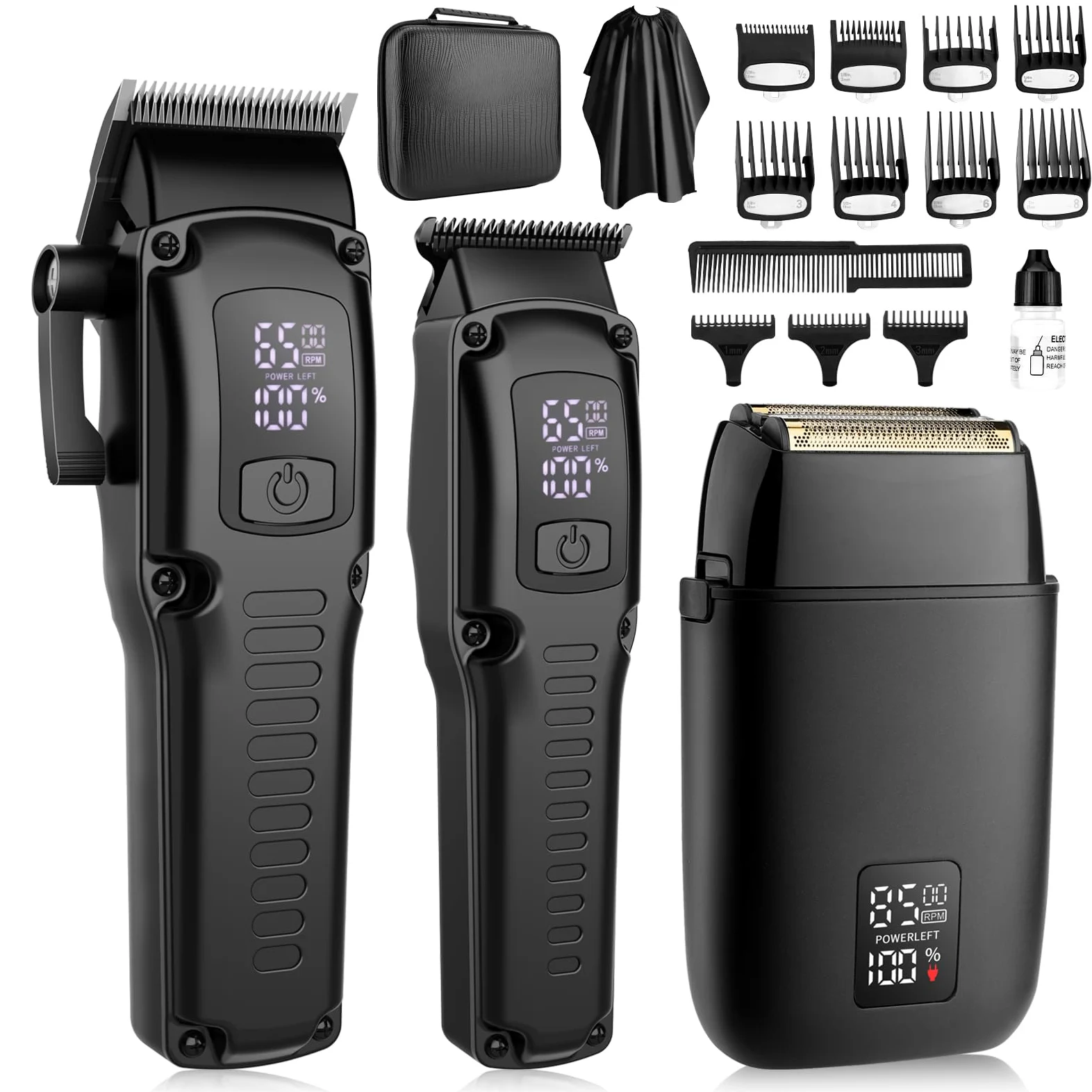 Qreeyx Tagliacapelli professionale da uomo, 3 in 1, tagliacapelli a T e rasoio elettrico con display LCD, kit di toelettatura senza fili per barba, naso, corpo, per casa, viaggi, barbiere, regalo per