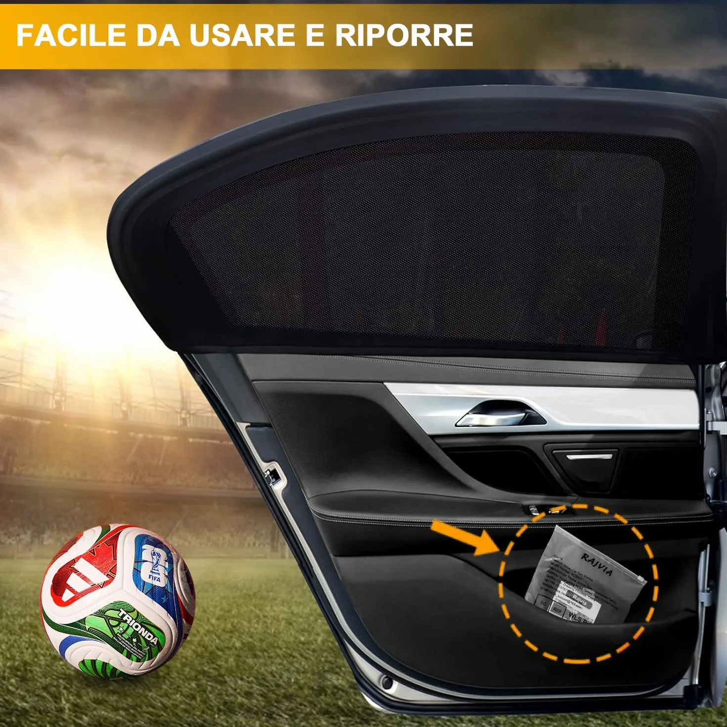 Tendine Parasole Auto Bambini Oscuranti Misura Universale Senza Ventose Esterne Protezione Neonati Raggi UV Autoaderente Automatica Kit Finestrini Posteriori (L)