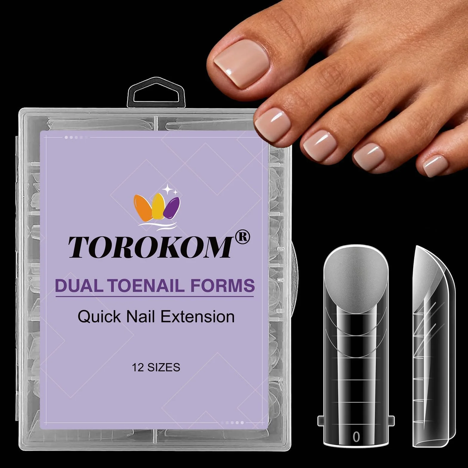 TOROKOM Unghie Finte Nail System Dual ToeNail Form 120 PCS Matte Riutilizzabili Pedi Dual Form Kit Lunghe Quadrate Acrilico Tips