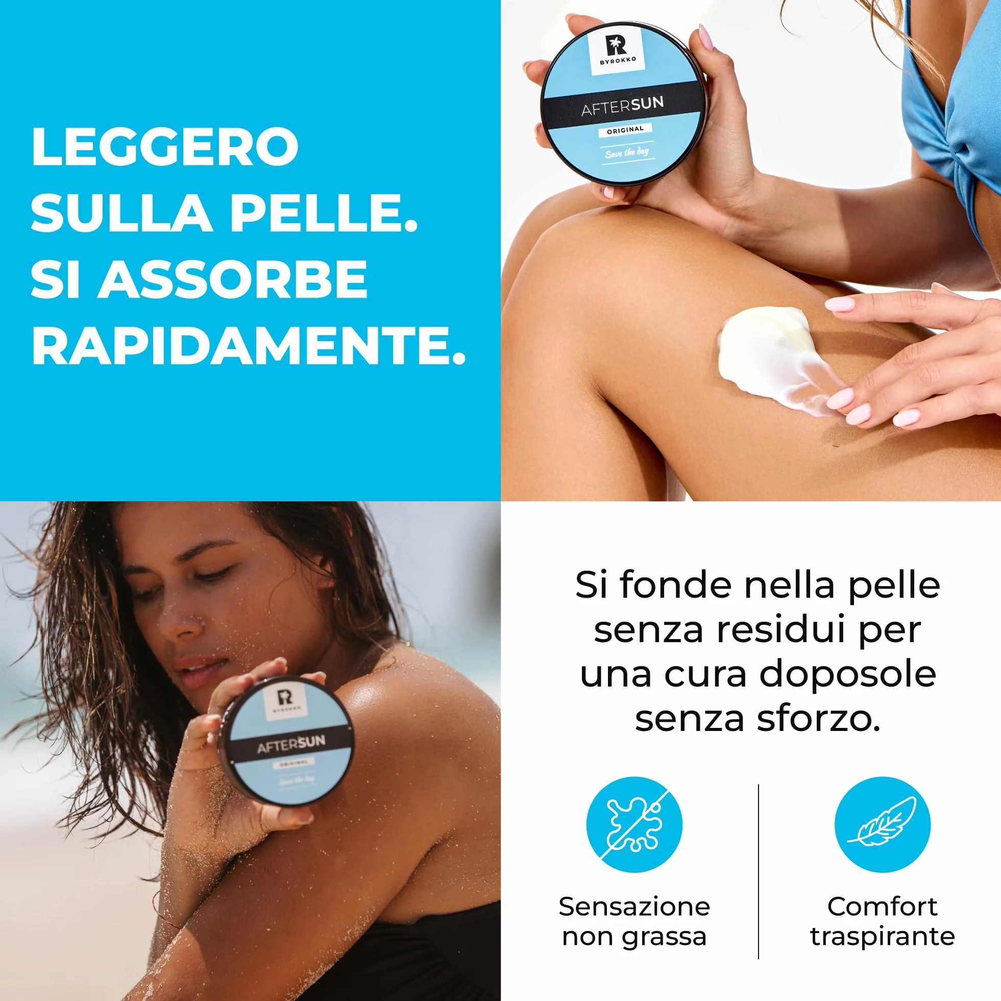 BYROKKO Crema doposole lozione abbronzante naturale con mentolo burro di mango vitamina E raffredda idrata nutre pelle sole vegana senza parabeni