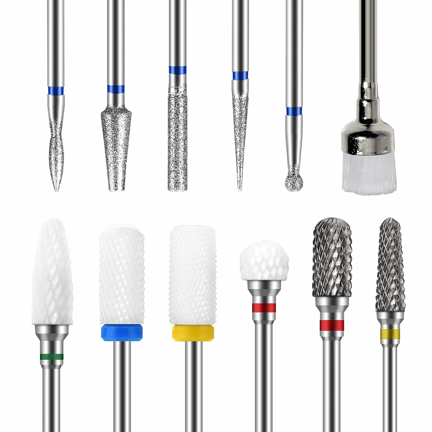 GeekerChip Set di 12 Punte Fresa Unghie,2 punte in carburo di tungsteno,4 punte da trapano in ceramica,5 punte per trapano diamantate,1 pennello,per Unghie Trapani per Pedicure Punte per Unghie