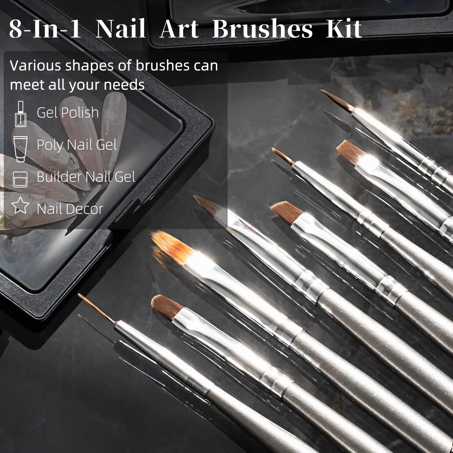 8 Pezzi Pennelli per Unghie,Aokitec pennello per Acrigel Estensione Unghie Costruttore Gel Pennello Penna Punteggiatura Linea Trazione Unghie Salone Casa Manicure DIY Donne