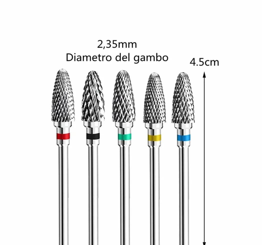 LATRAT 5 pezzi Set punte fresa unghie acrilico 2,35 mm tungsteno nail art manicure pedicure