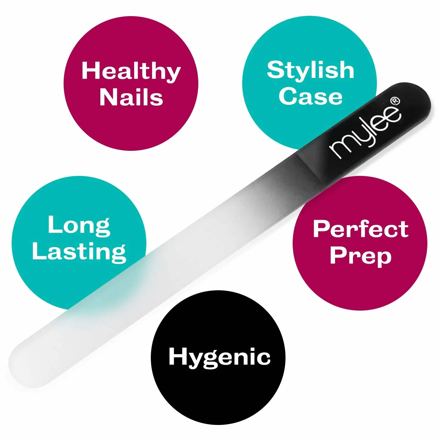 Lima per unghie in vetro Mylee con custodia - Manicure professionale, igienica e duratura con garanzia di 5 anni, per uso professionale o domestico