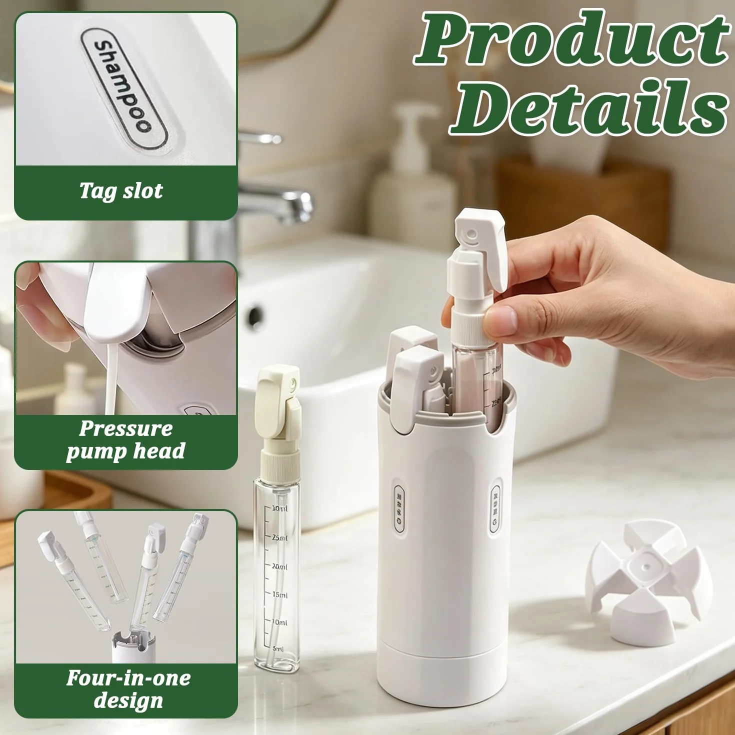 Dispenser da viaggio 4 in 1, Set di flaconi dispenser da viaggio 4 in 1, Dis-penser da viaggio ricaricabile, Contenitori Portatili a Prova di Perdite, Kit Viag-gio Aereo Bagaglio a Mano (M2)