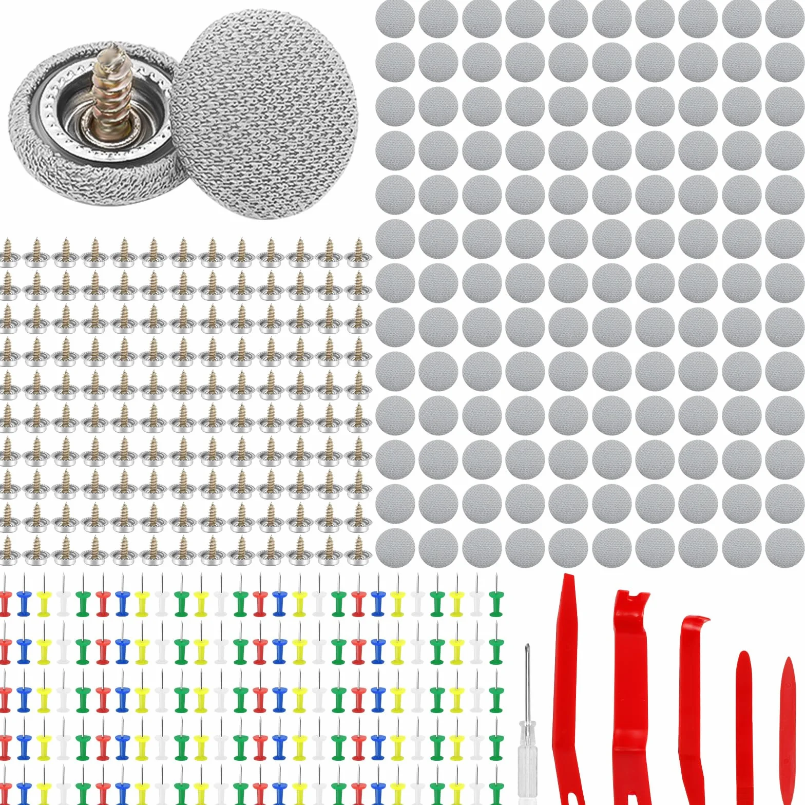 Pezzi Kit Riparazione Cielo Auto, Rivetti Tetto Auto, Pulsante Riparazione con Spille, Cacciavite, Metro a Nastro, per Tutte Auto (Grey)