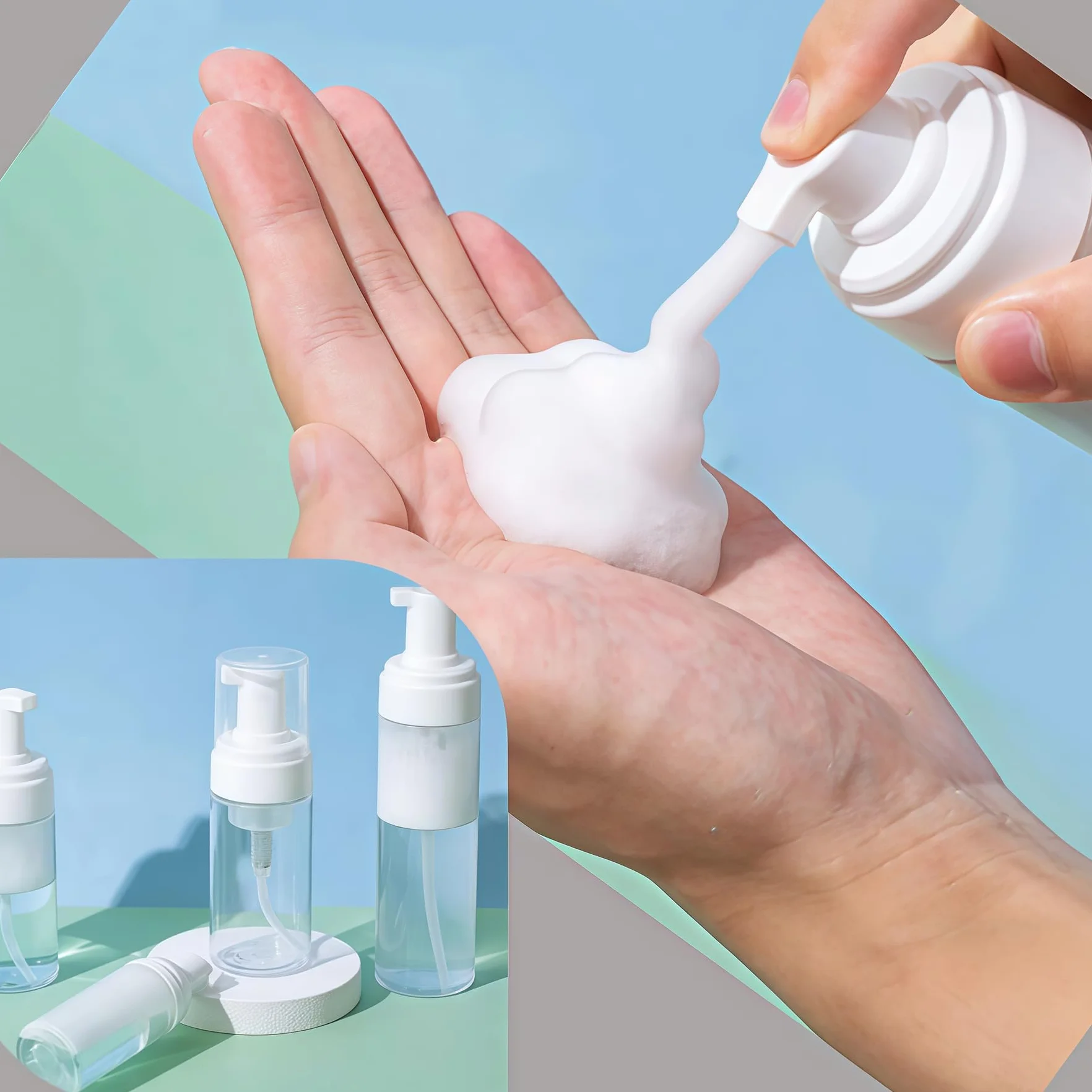 3 flaconi da 100 ml in plastica trasparente con erogatore a pompa, ricaricabili, da viaggio, dispenser per sapone per mani, shampoo, cosmetici, dispenser di schiuma