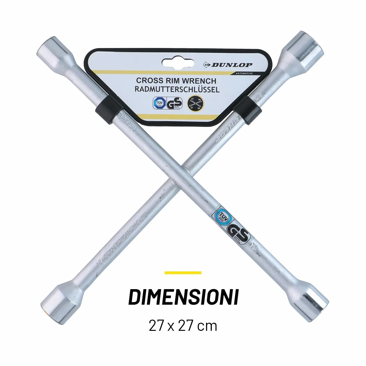 DUNLOP Chiave a Croce in Acciaio 17 19 21 23 mm per Sostituzione Ruote Auto