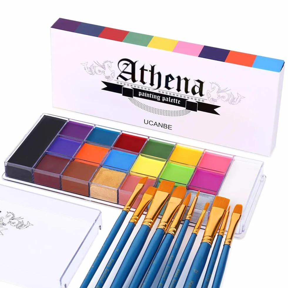 UCANBE Pittura per Viso 20 Colori con Pennelli,Body Painting Colori per Trucco Halloween Durevole,Colori per Pancia Gravidanza,Trucco Teatrale,Effetti Speciali