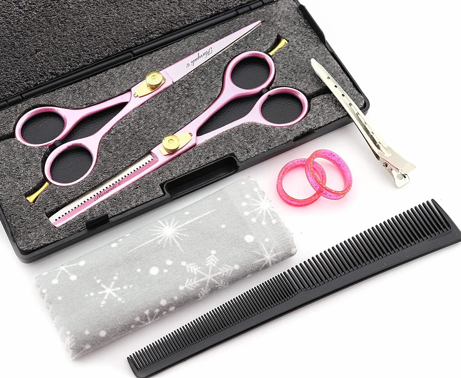 Haryali London Forbici professionali da parrucchiere da barbiere, 15,2 cm, per taglio dei capelli, con set di viti regolabili, confezione nera