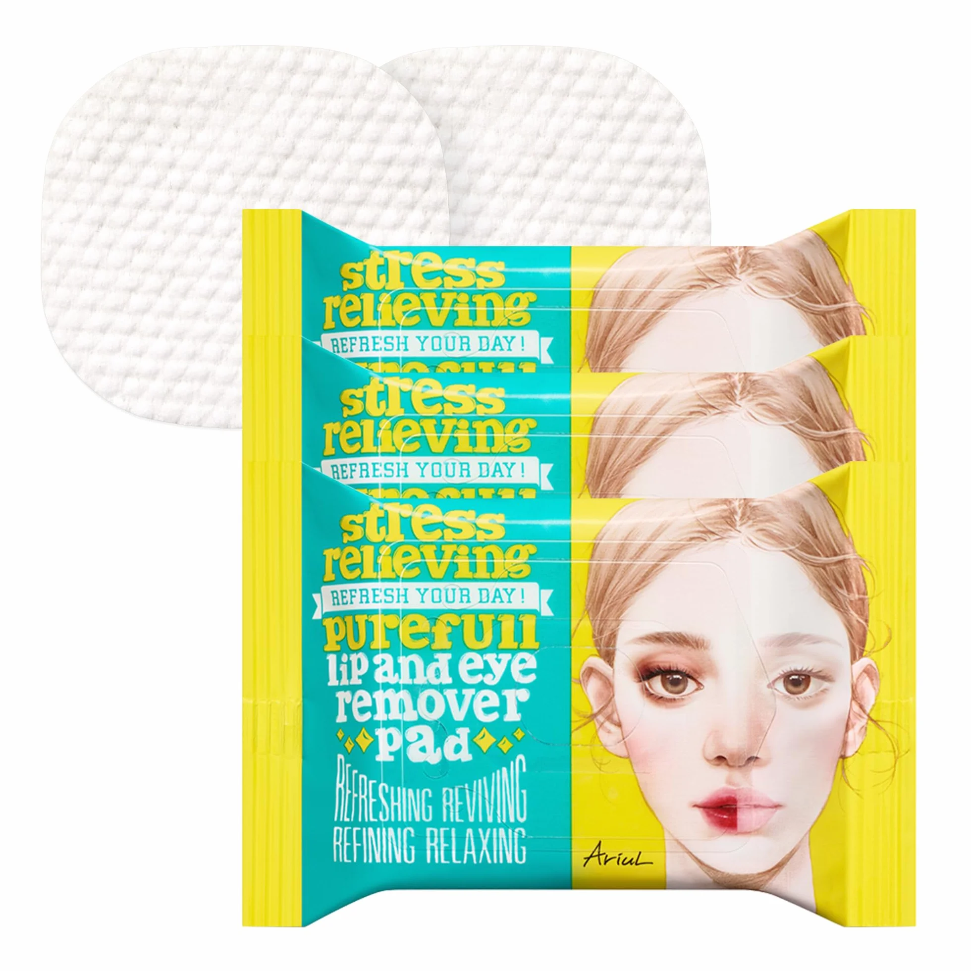 Ariul A Mild&Quick - Dischetti struccanti per labbra e occhi, impermeabili, a doppia faccia, per alleviare lo stress, 90 pezzi (confezione da 3)