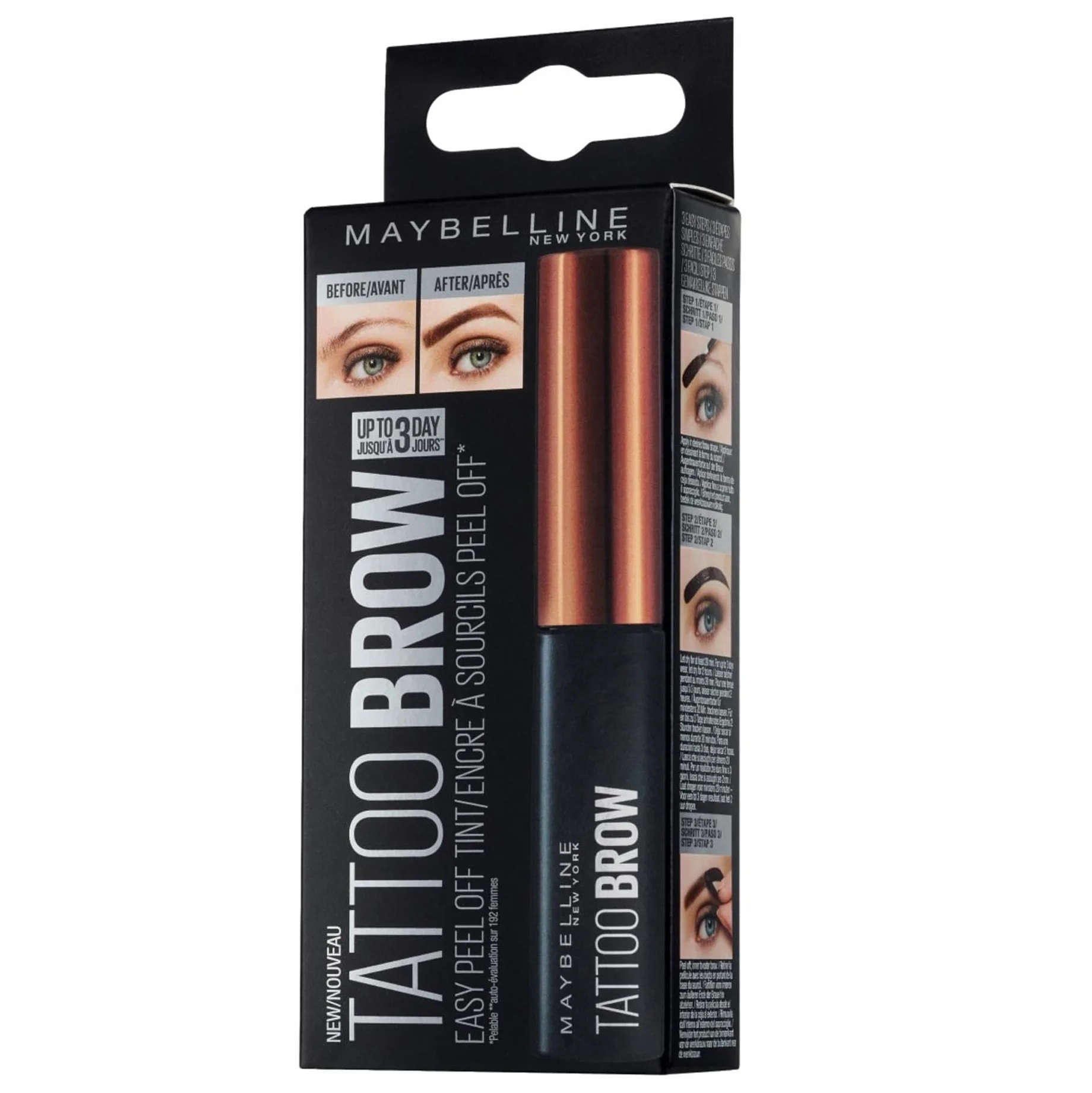 Maybelline New York Tinta Sopracciglia Semipermanente Tattoo Brow Peel-Off, Light Brown (01), 4,6 g