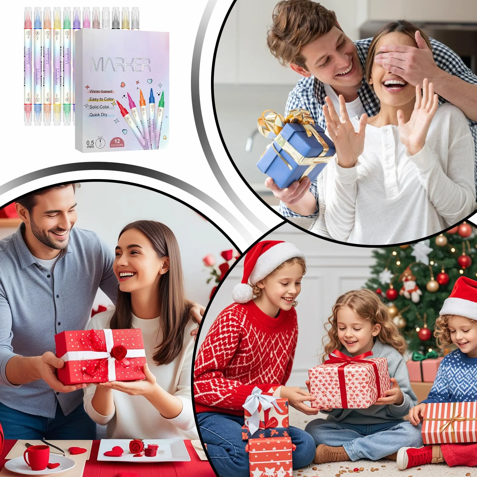 Penna Smalto per Unghie,Set 12 Colori ad Acqua - Pennarelli Smalto A Doppia Punta Per Bambini - Per Donne E Ragazze Gel Manicure Puntinatura Disegno E Pittura