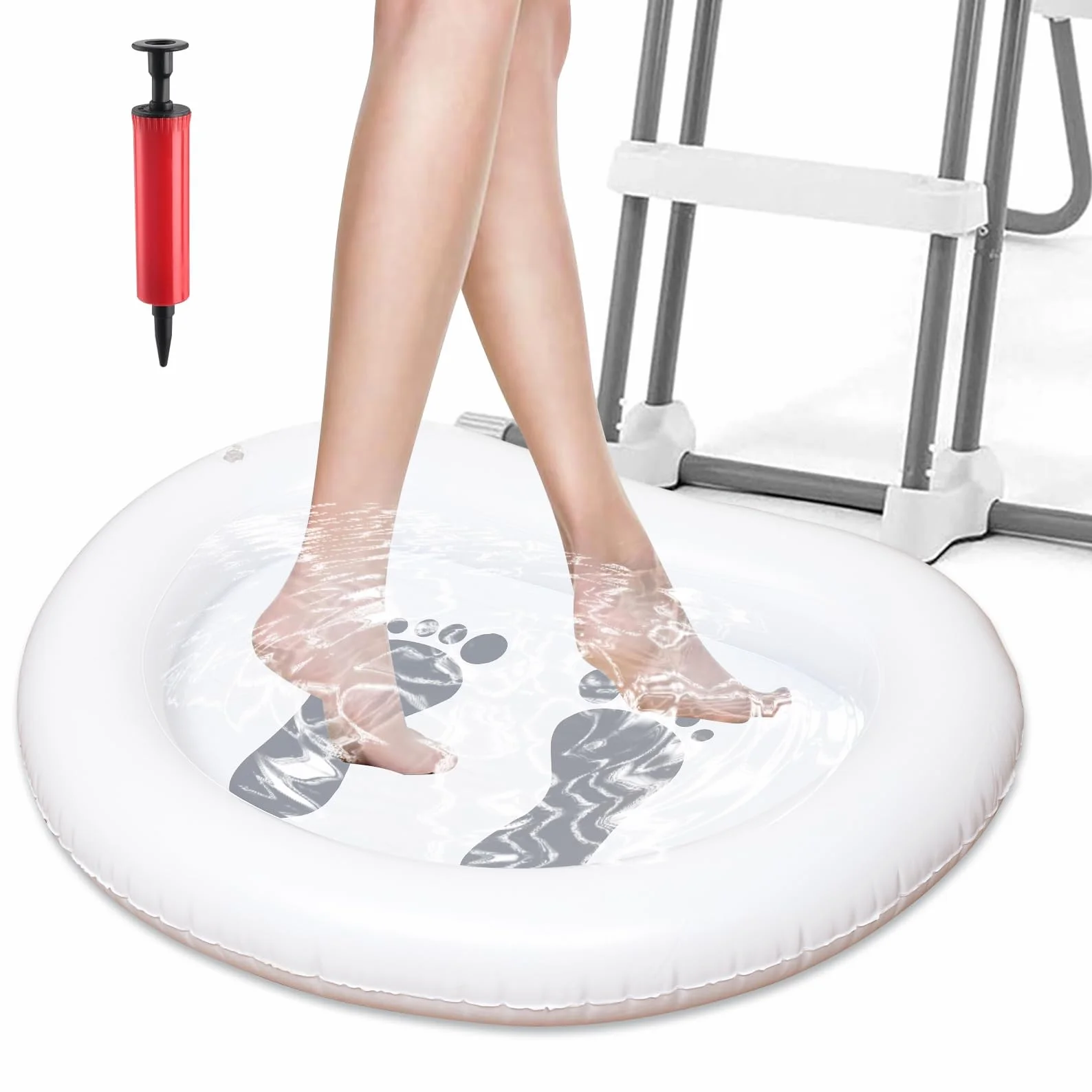 Pediluvio Gonfiabile per Piscina, Vaschetta Lavapiedi per Piscina, Bacinella Gonfiabile per Pediluvio Portatile con Pompa dell'aria, Accessori per Scale di Ingresso Piscina, Piagge (A)
