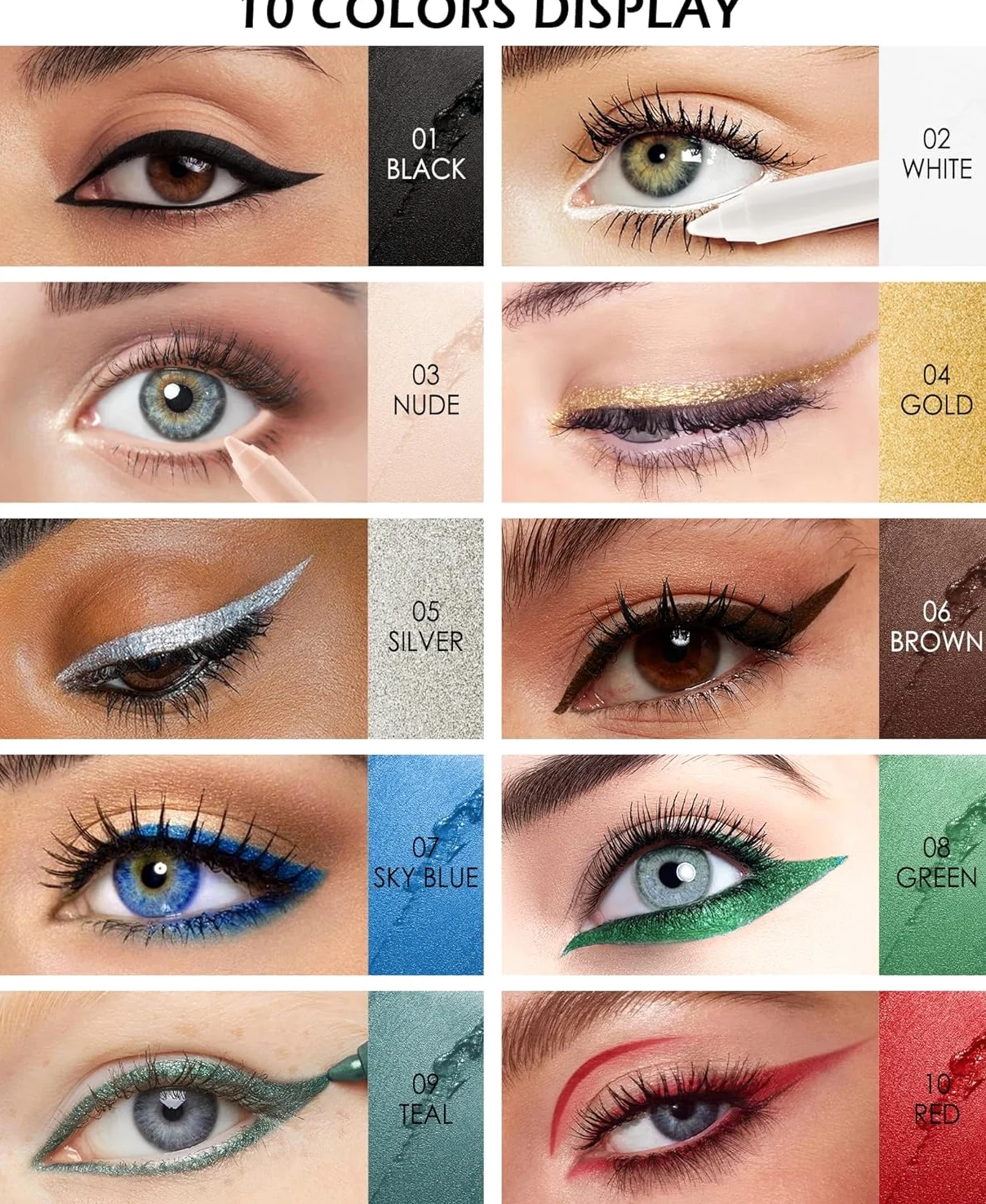 Colorato Gel eyeliner matite penna set, 6 pezzi Eyeliner impermeabile Labbra Liner Ombra d'occhio Matite sopracciglia Pen Eye Makeup ﻿ (01#+02#+03#+05#+06#+07#)