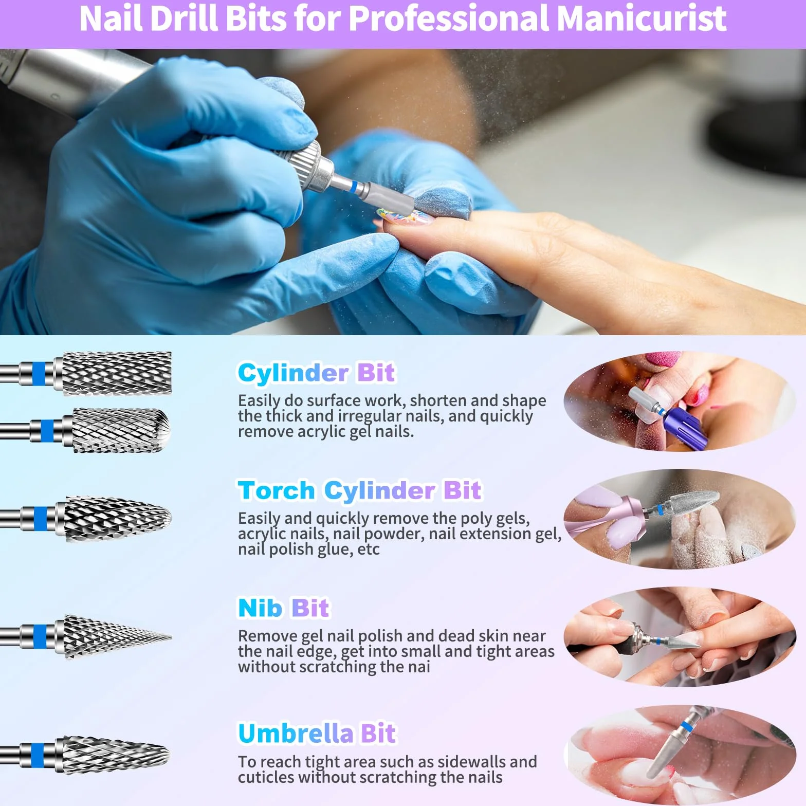Punte Fresa Unghie in Acciaio Inossidabile 3/32 Pollici per Nail Artist Gel Acriliche