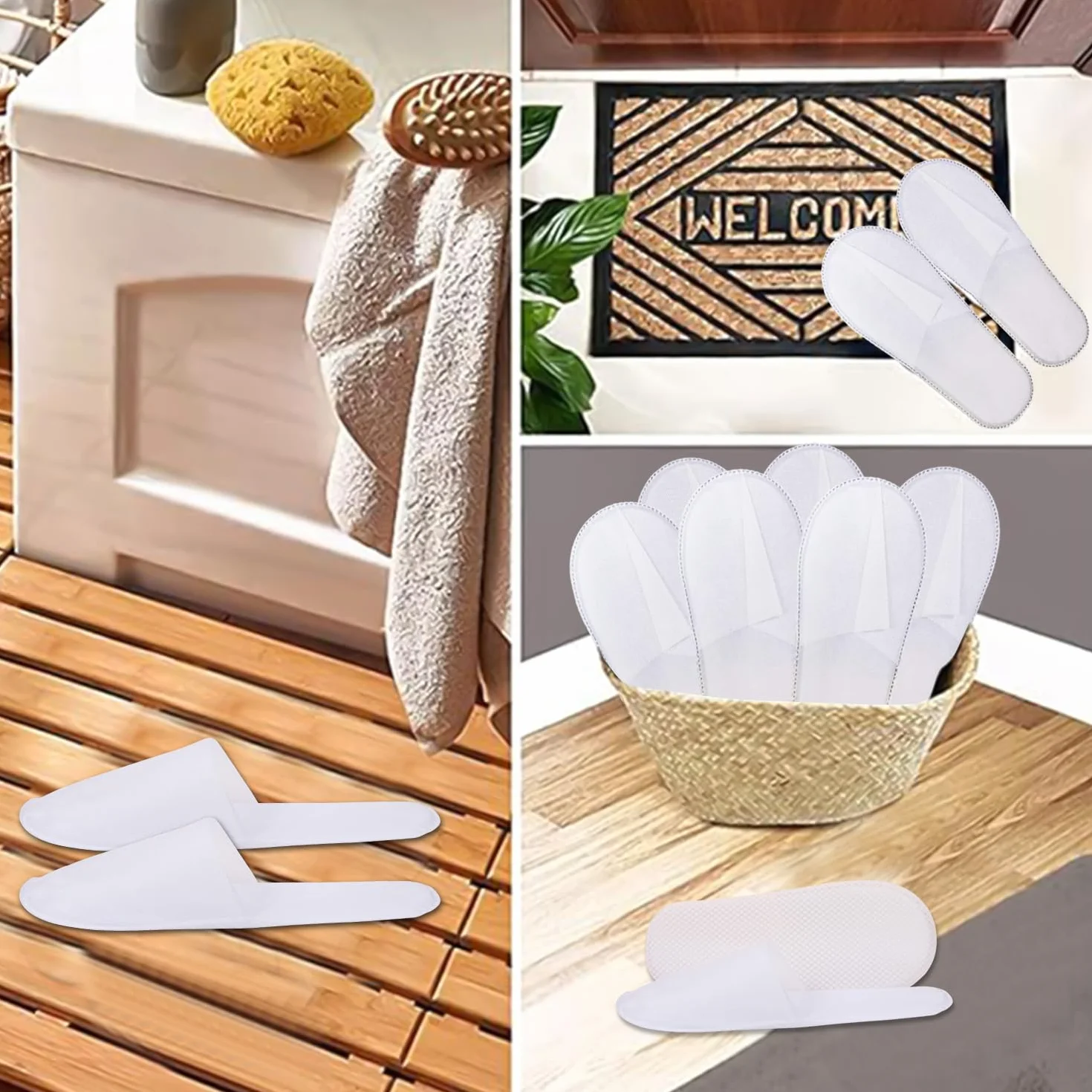 Pantofole Usa e Getta Antiscivolo, Chiuse, in Spugna Premium, Ciabatte Monouso per Hotel, Spa, Casa, Viaggi, Unisex, Lavabili, Misura Universale, 4 Paia