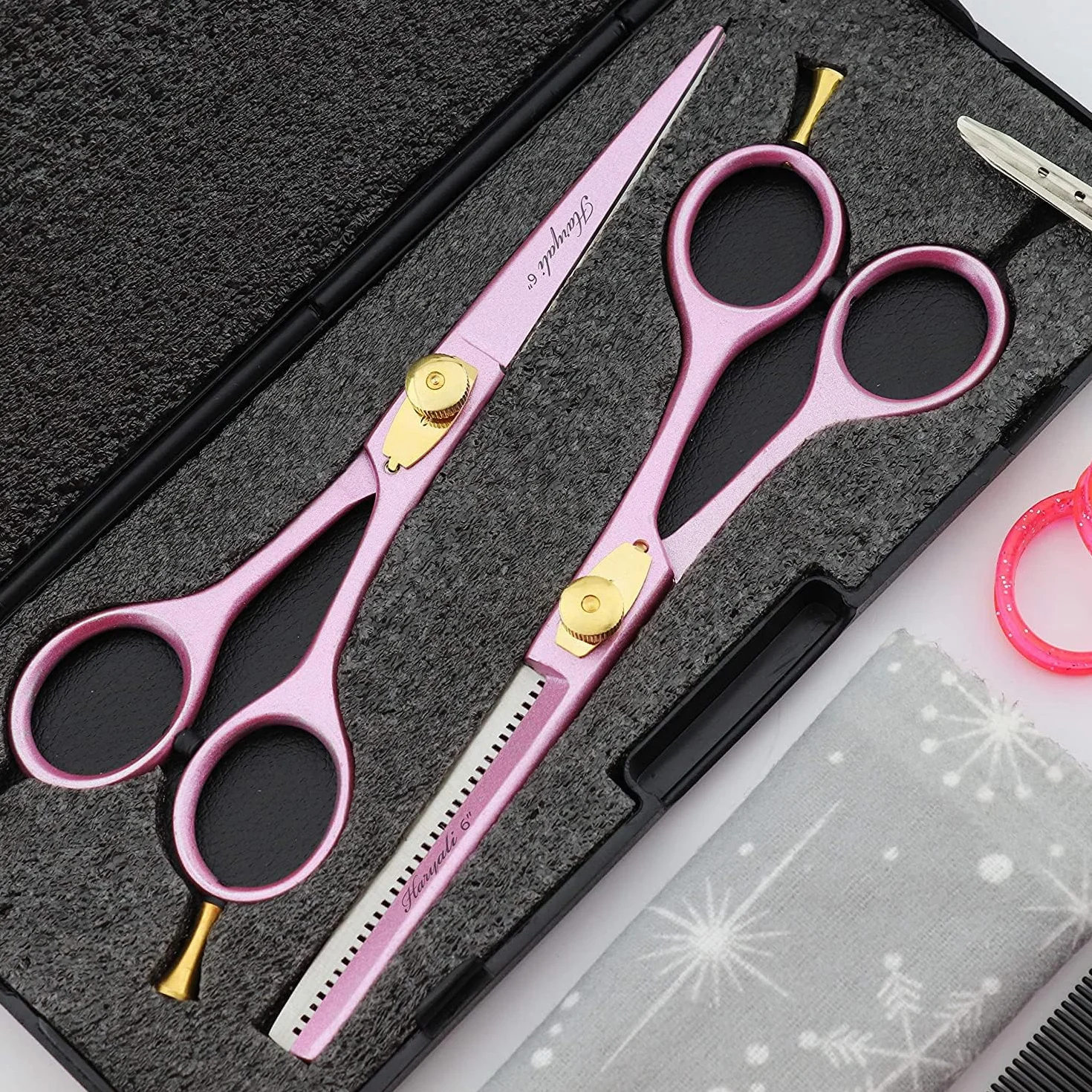 Haryali London Forbici professionali da parrucchiere da barbiere, 15,2 cm, per taglio dei capelli, con set di viti regolabili, confezione nera