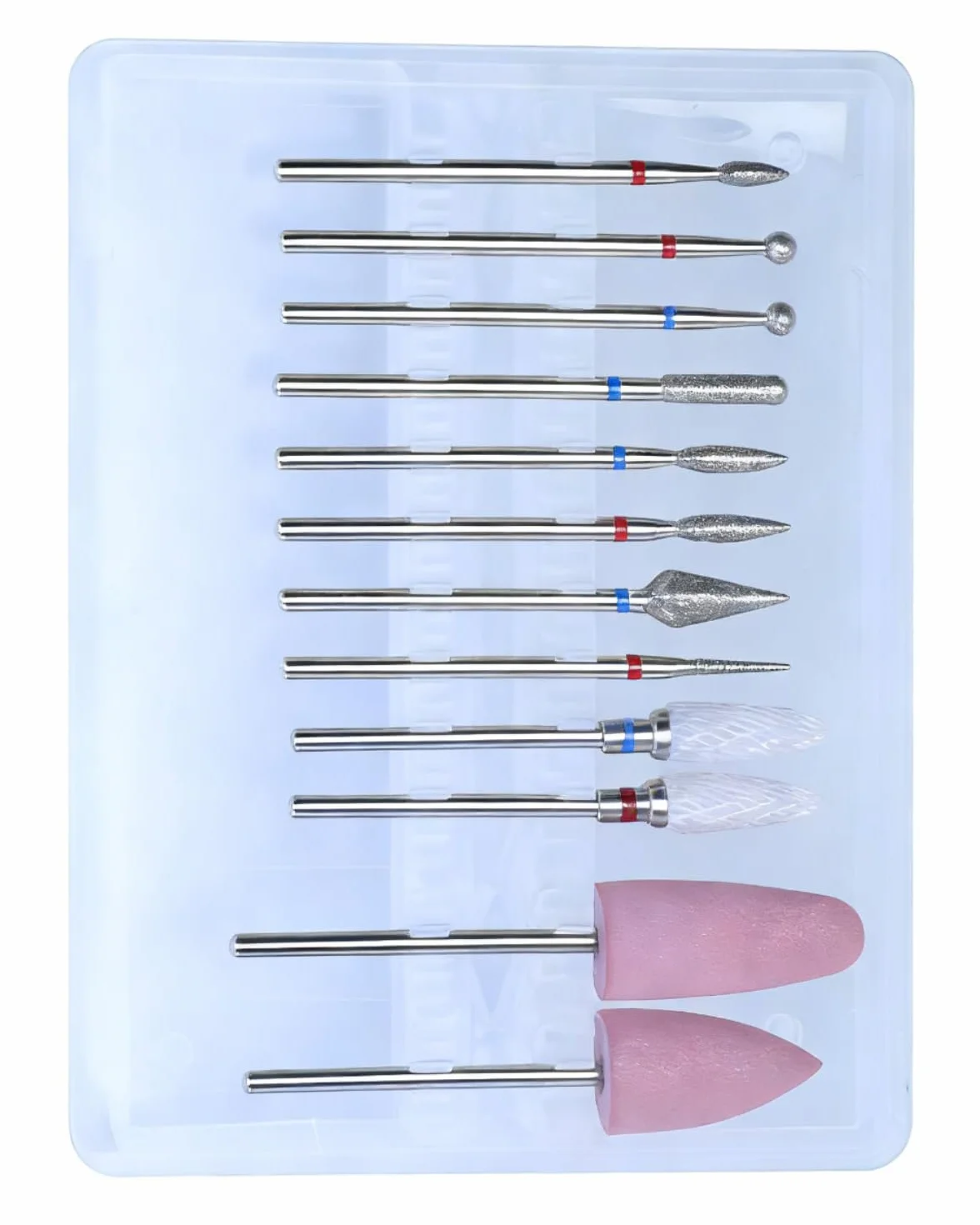 Punte Fresa Unghie 12 Pezzi Professionali, Diamante e Ceramica con Scatola per Rimozione Gel Acrilico Rapida e Manicure Pedicure.