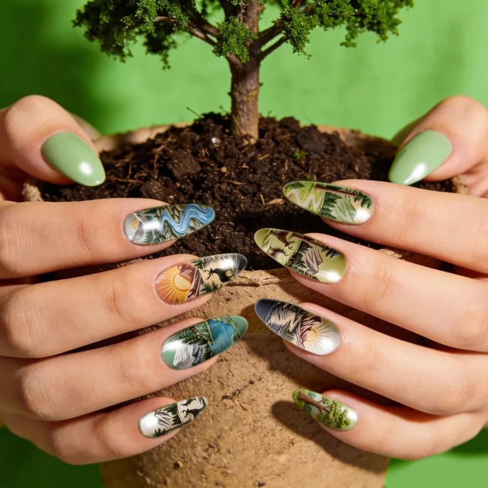 PH PandaHall 3 piastre per stampaggio unghie con alberi animali selvatici modelli per nail art montagne foresta manicure piastra timbro proteggere alberi unghie stencil arte per donne stampa manicure