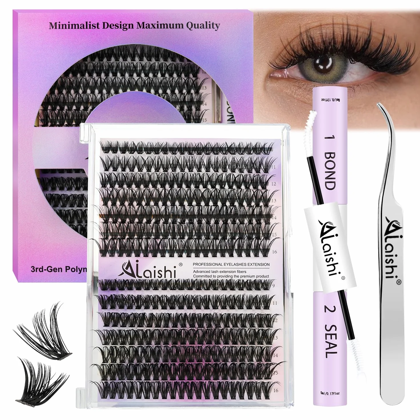 Ciuffetti Ciglia Finte Kit, 280 Extension Ciglia 9-16mm, 40D+50D Lash Cluster con Bond and Seal Pinzette er Uso Personale a Casa Ciglia a Grappolo Extension Ciglia Kit