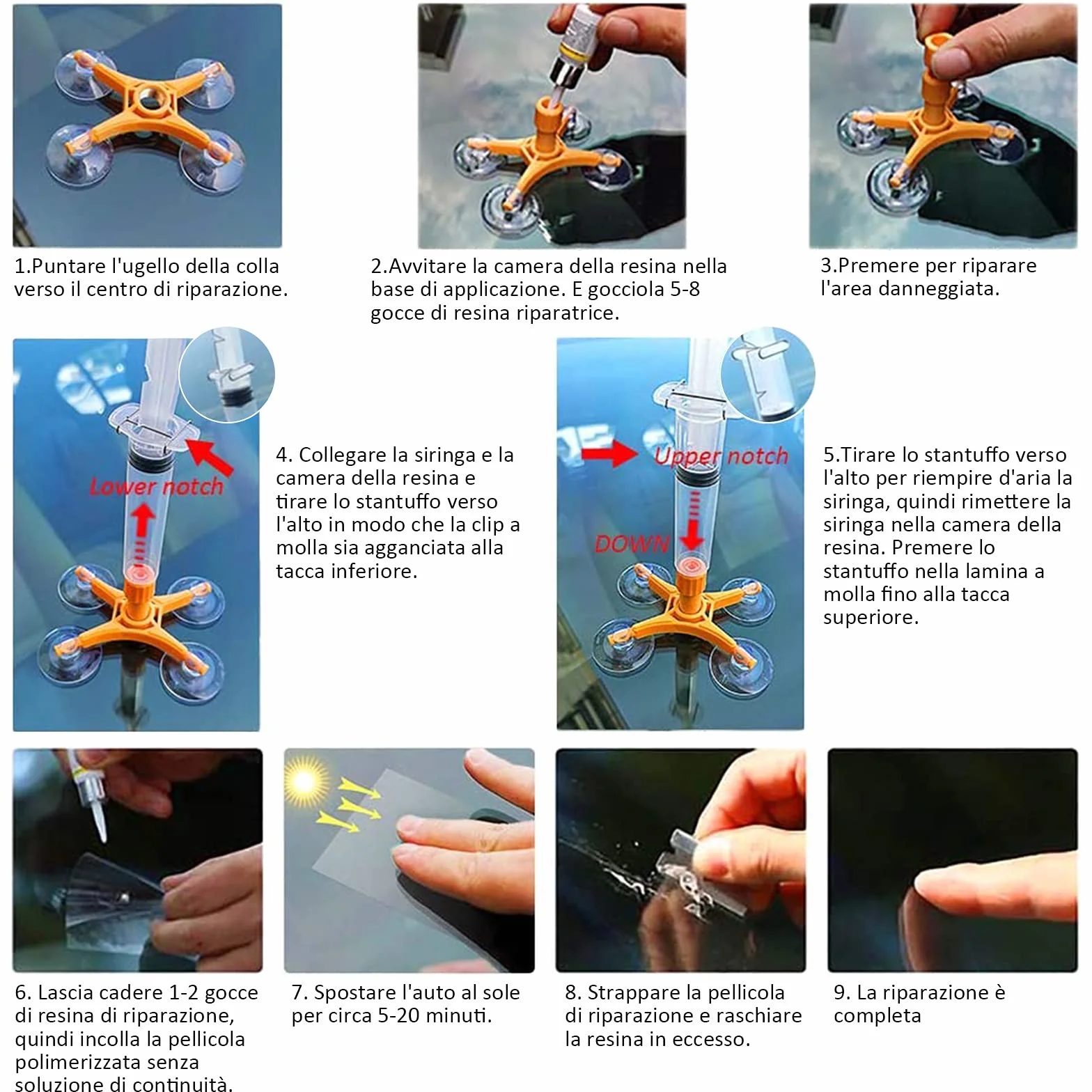 Vanwoke Kit Riparazione Parabrezza Auto con Resina e Siringhe a Pressione per Incrinature, Scheggiature, Fessure e Graffi