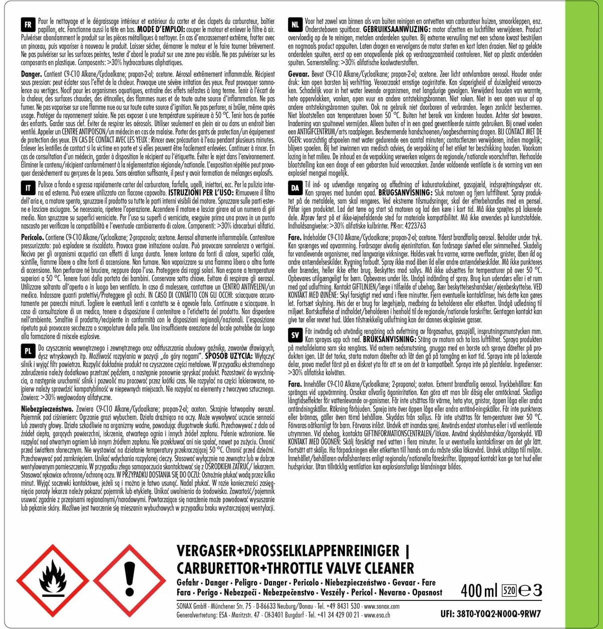 SONAX Pulitore carburatore e valvola a farfalla 400 ml
