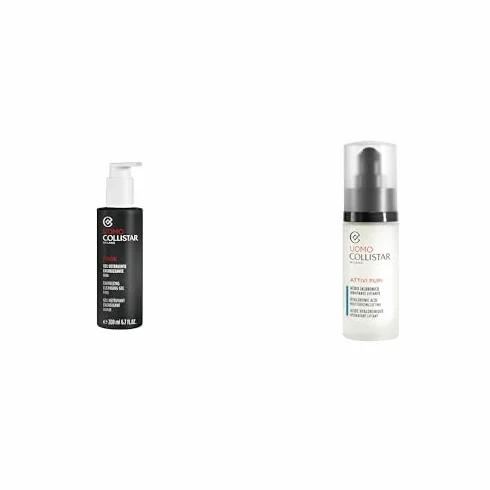 Collistar Uomo Gel Detergente Energizzante 200ml + Acido Ialuronico Viso 30ml, Idratante e Rivitalizzante, Per Tutti i Tipi di Pelle