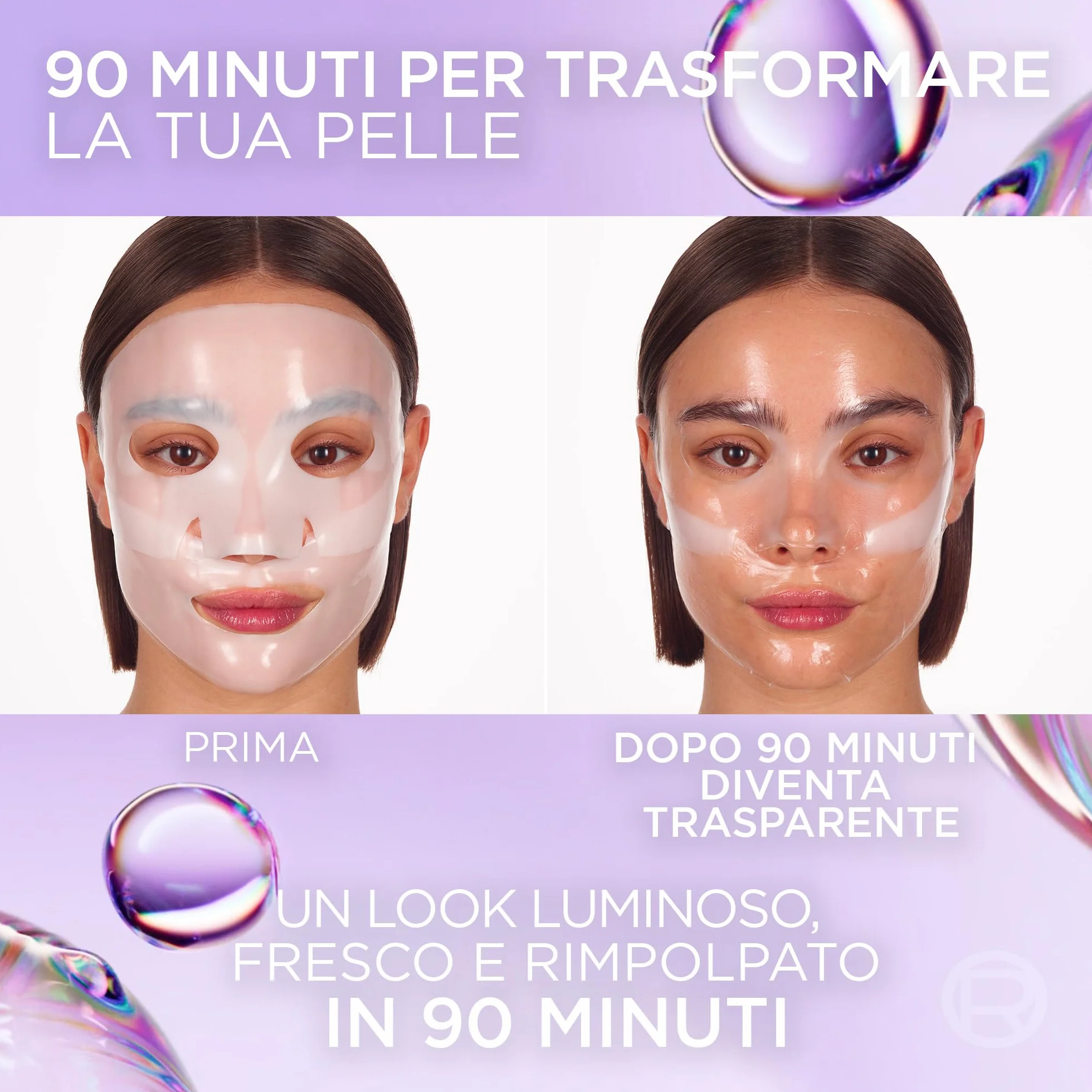 L'Oréal Paris Glass Skin Maschera in Idrogel, Per Tutti i Tipi di Pelle, Pelle Luminosa e Radiosa, Risultati Istantanei, Trend Coreana, Con Acido Ialuronico e Centella Asiatica, Revitalift, 1x37gr