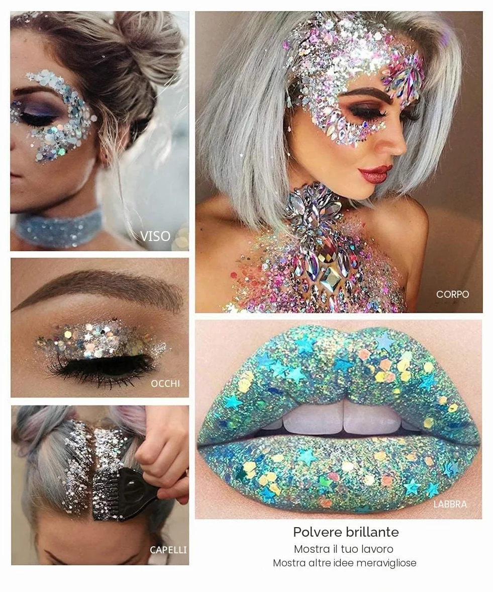 Glitter Body Gel, con lustrini, per festival, prodotto cosmetico per viso, capelli, unghie; trucco di lunga durata, sfavillante, 30 g