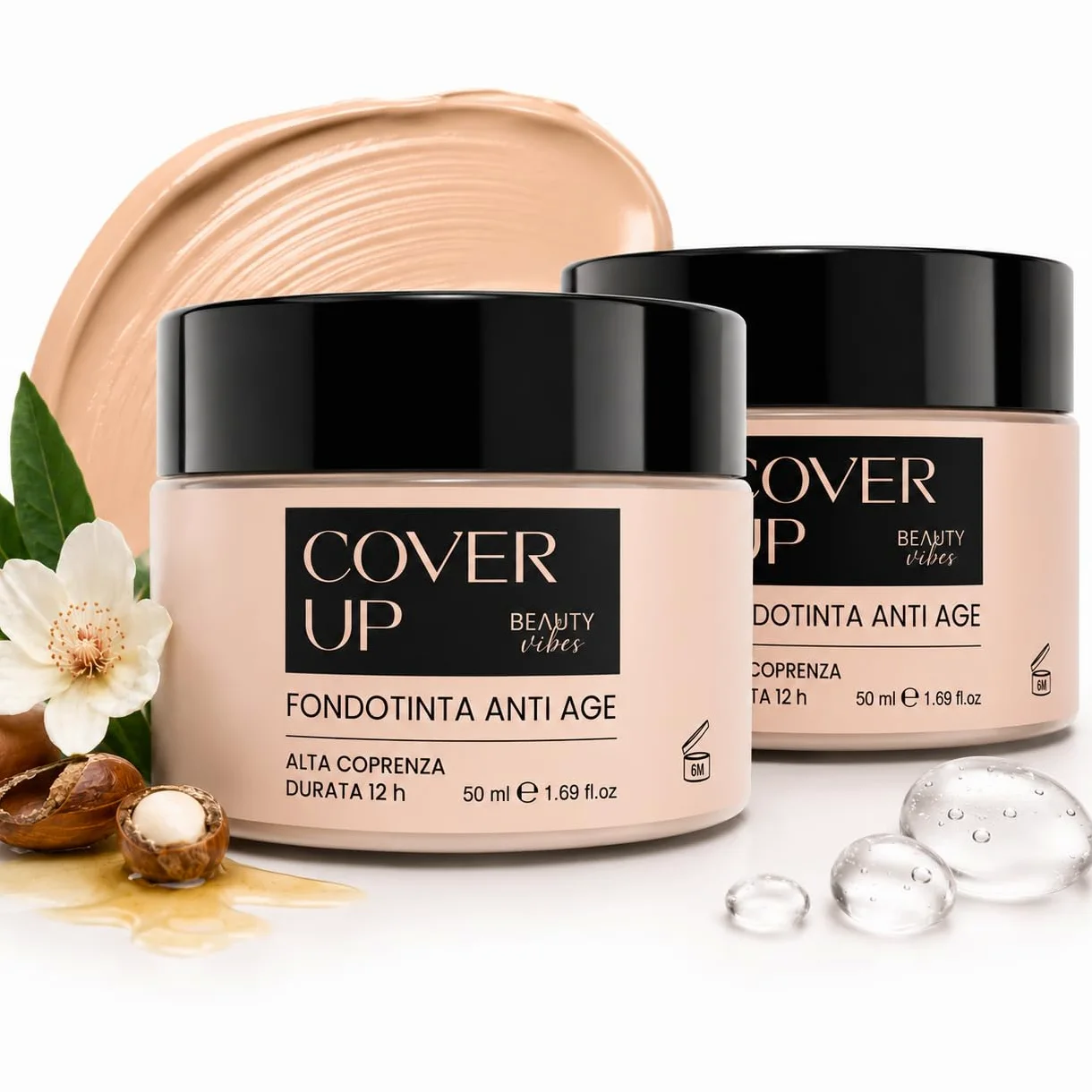 CoverUp Fondotinta Idratante Anti-Rughe 100ml | Con Sodio Ialuronato, Copertura Modulabile da Media ad Alta, Effetto Naturale e Lunga Durata, Waterproof