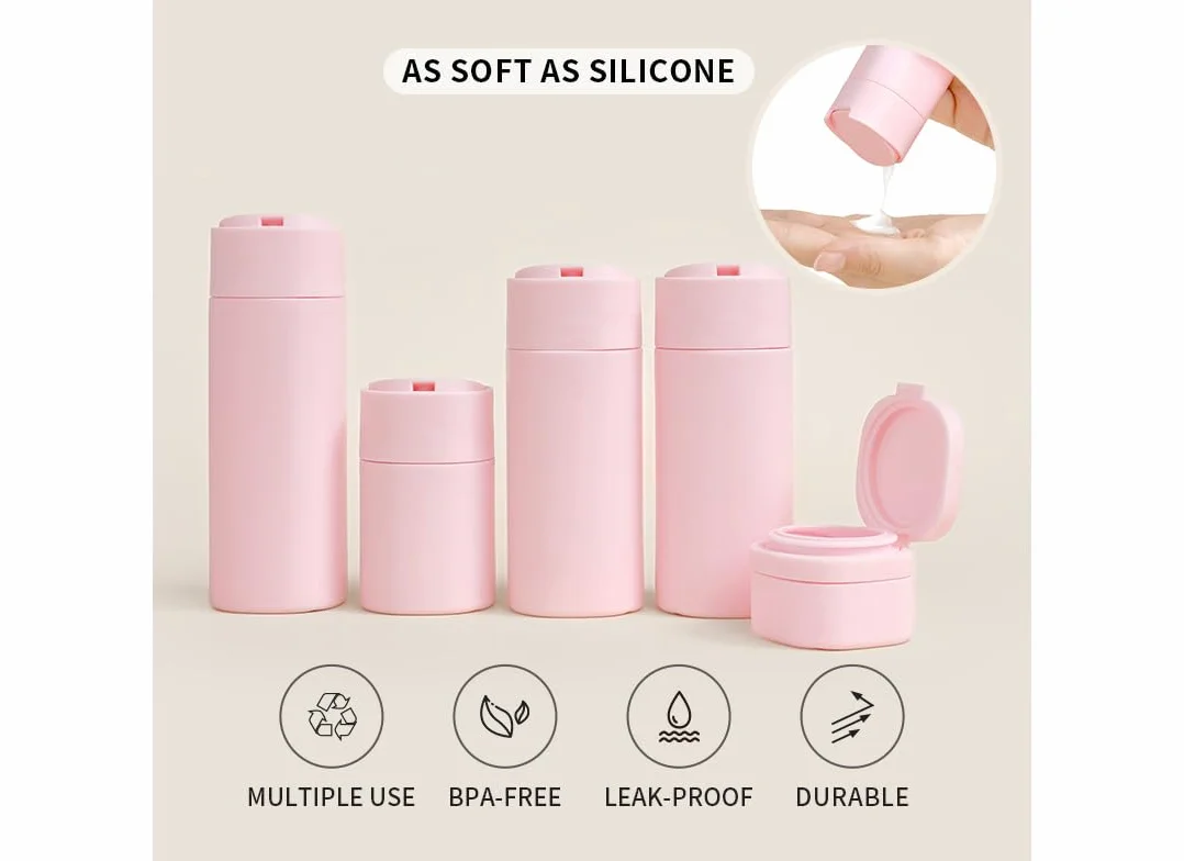 Confezione da 5 bottiglie da viaggio brevi e alla moda, approvate TSA, senza BPA, per cosmetici, shampoo, crema, balsamo, lozioni, sapone (Nordic bean purple)