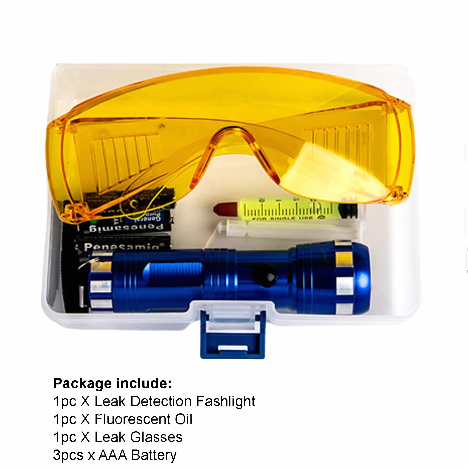 Kit rilevatore di perdite AC per auto con torcia e occhiali fluorescenti